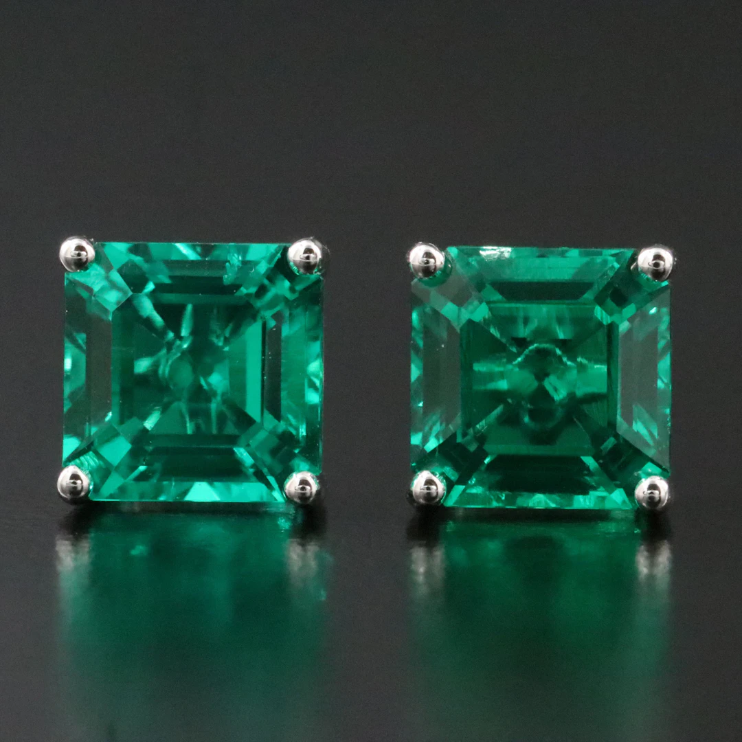 14K 6.55 CTW Emerald Stud Earrings