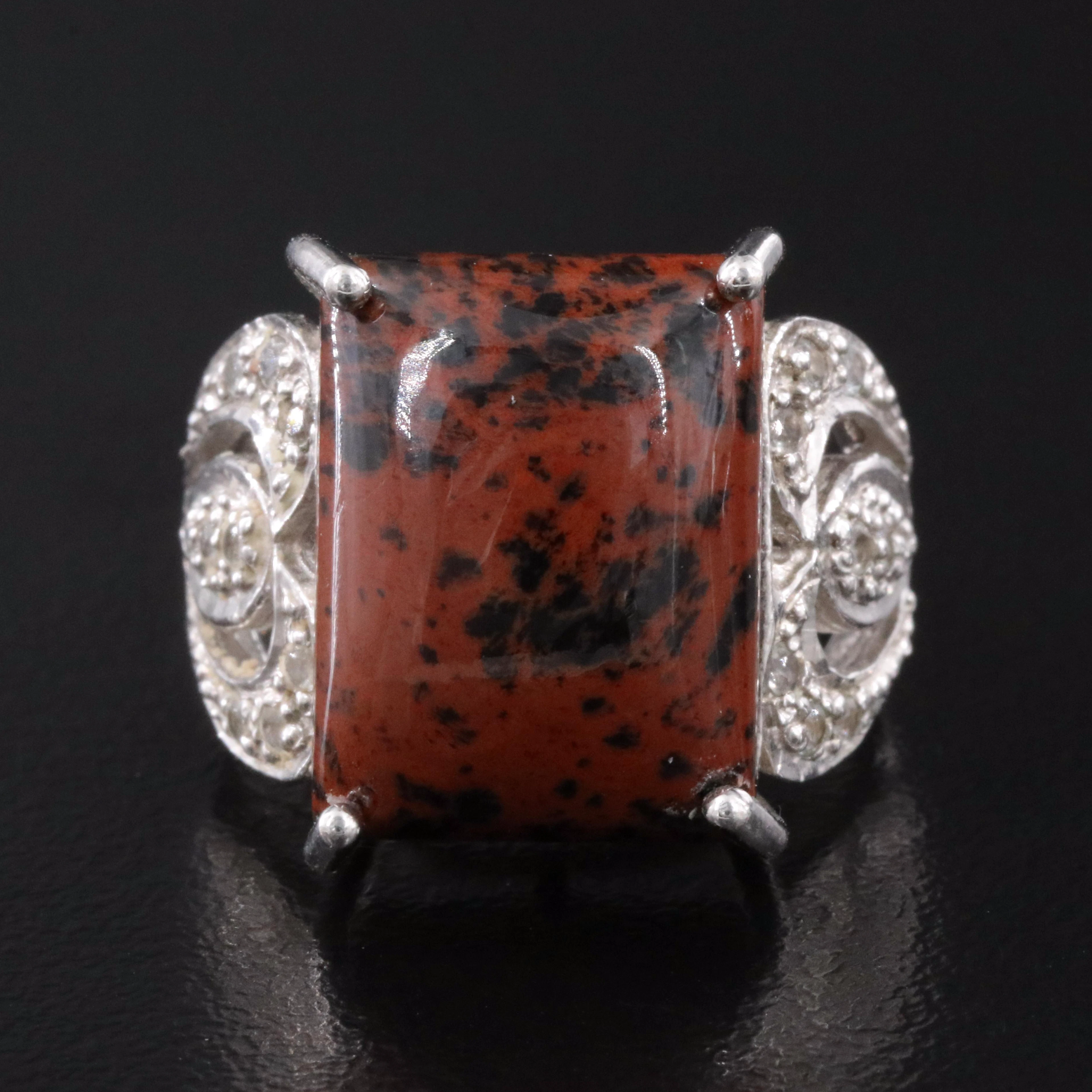 Sterling Mahogany Obsidian and White Topaz Ring