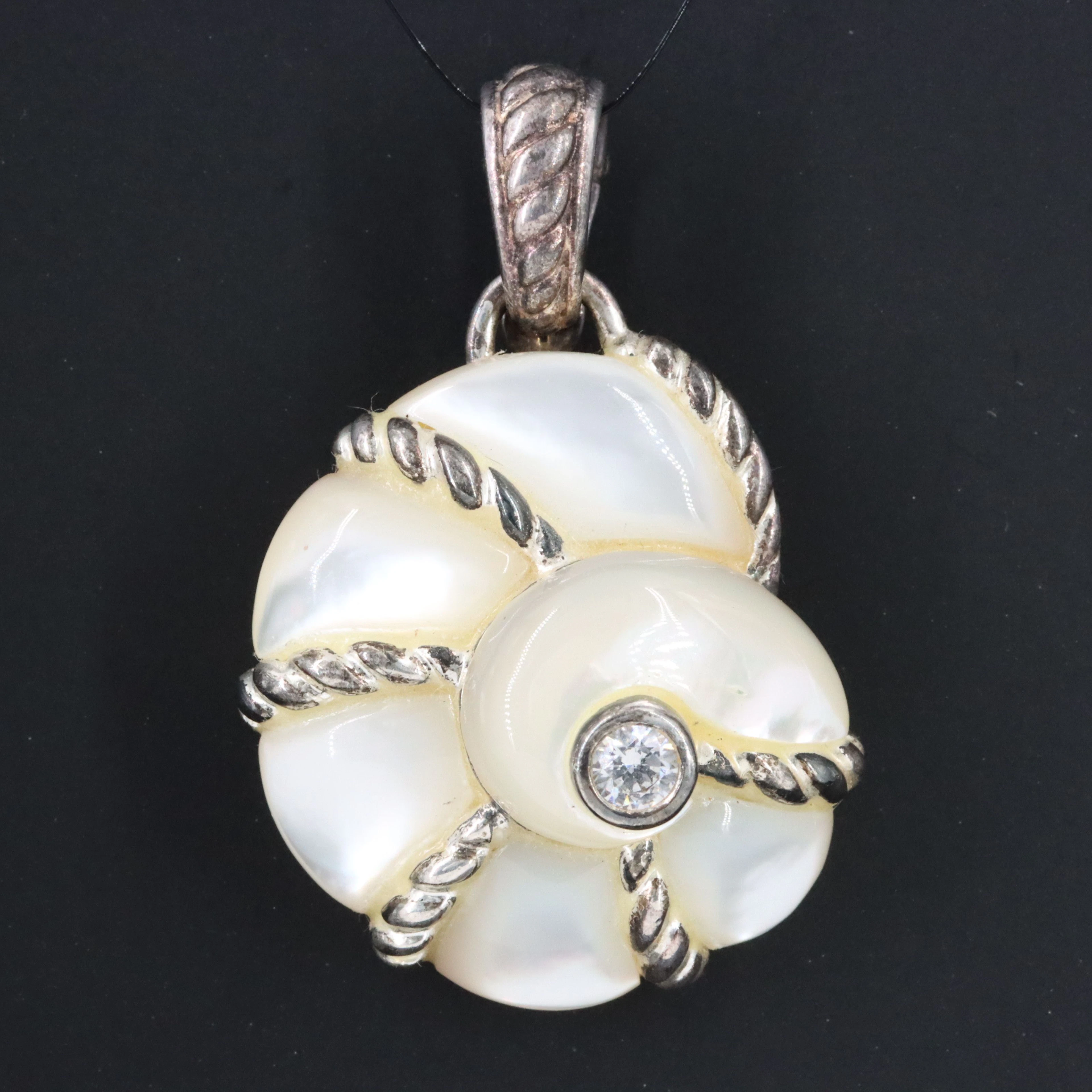 Judith Ripka Sterling CZ and Mother-of-Pearl Enhancer Pendant