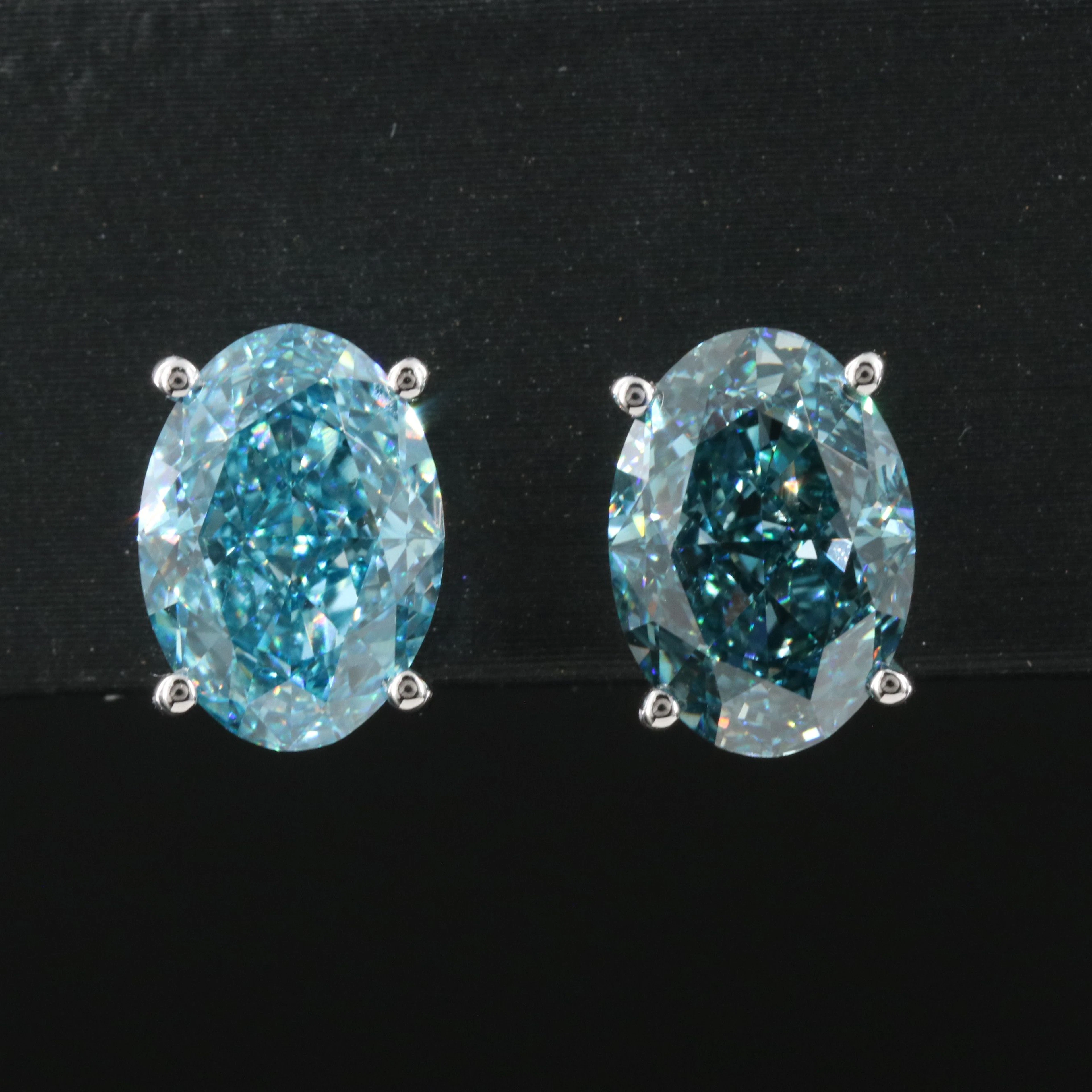 14K 7.34 CTW Lab Grown Fancy Vivid Blue Diamond Stud Earrings with IGI Reports