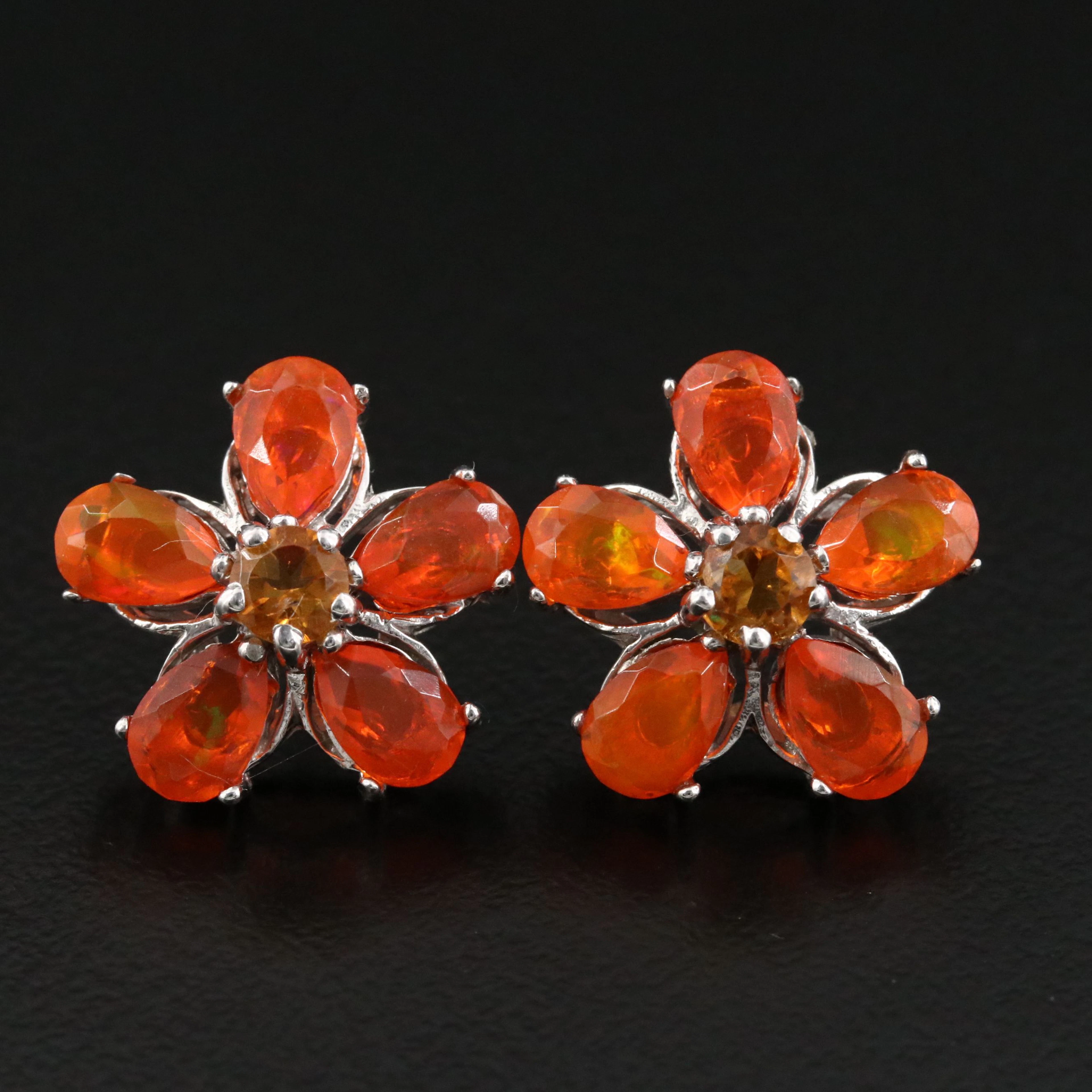 Sterling Fire Opal and Citrine Earrings
