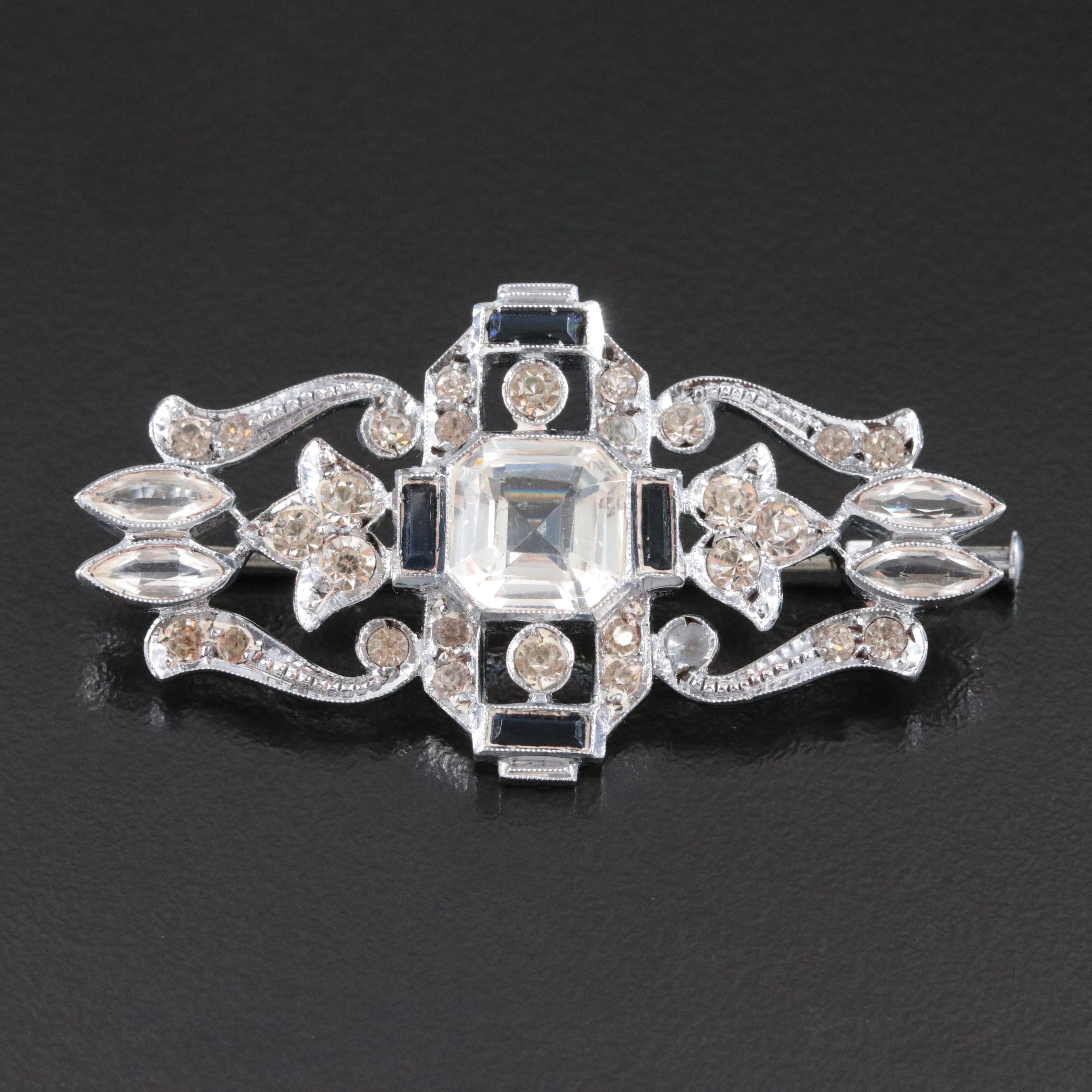 Vintage Sterling Glass Paste Brooch