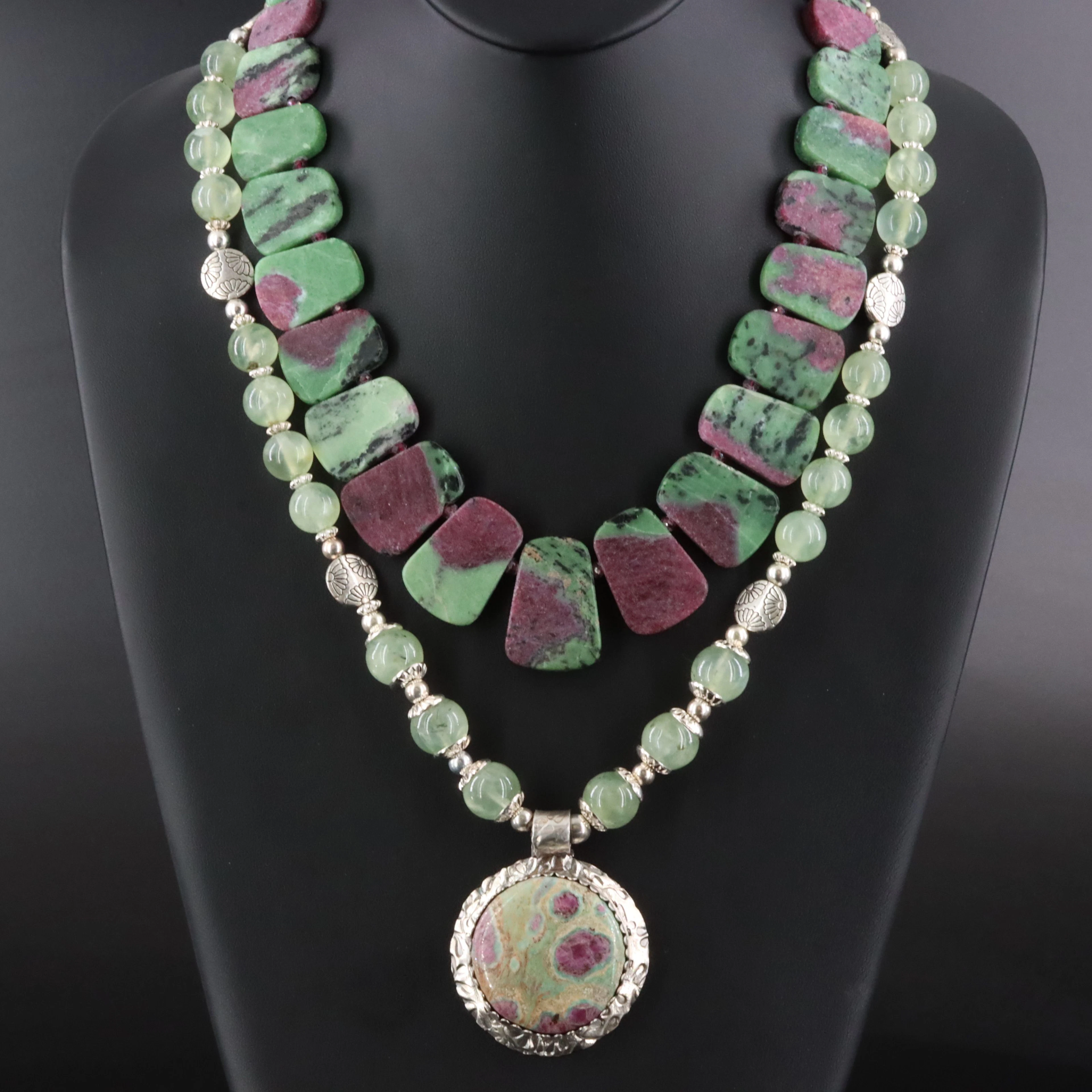 Ruby in Zoisite, Garnet & Prehnite Necklaces Including Sterling