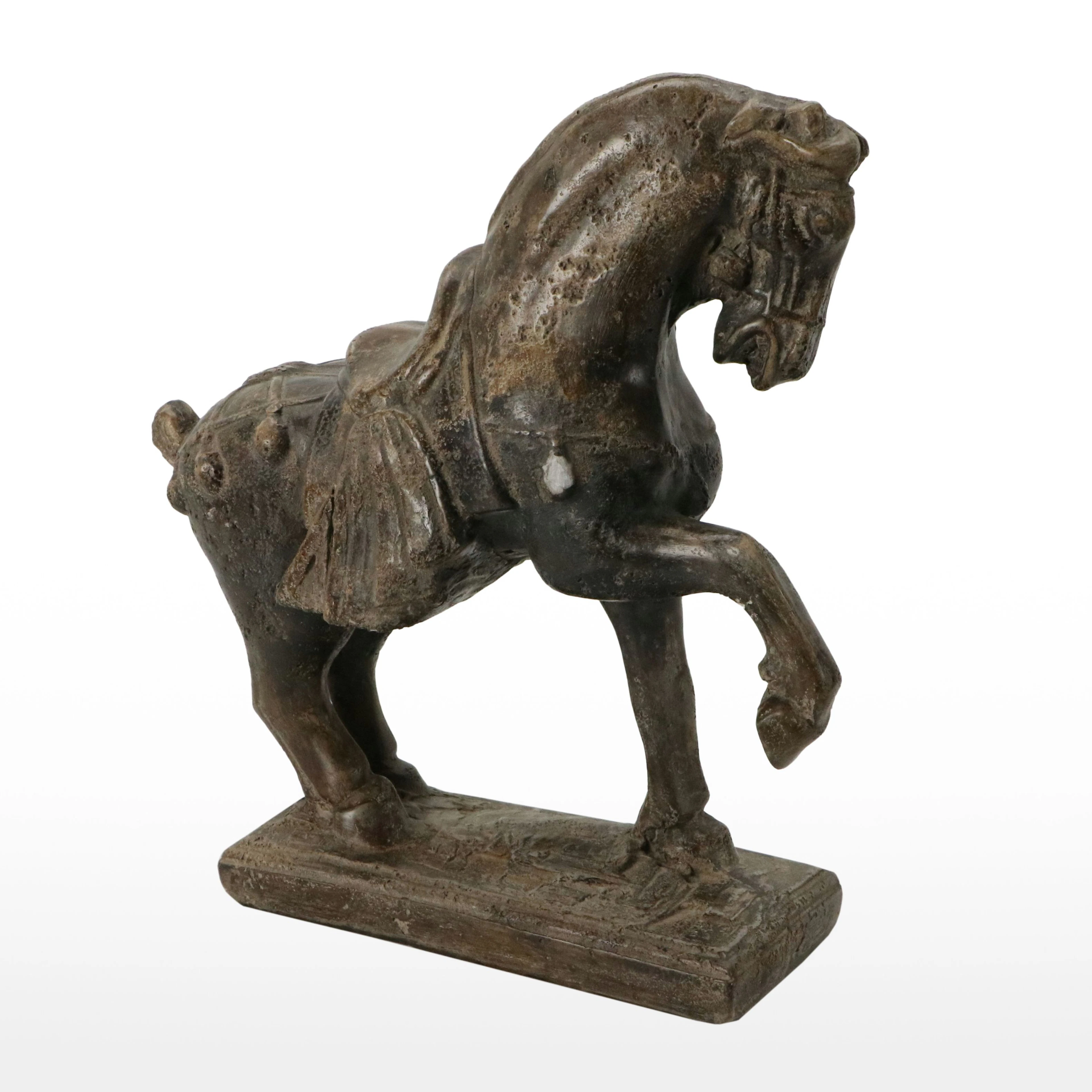 Cast Plaster Horse Sculpture with Faux Bronze Finish, 21st Century