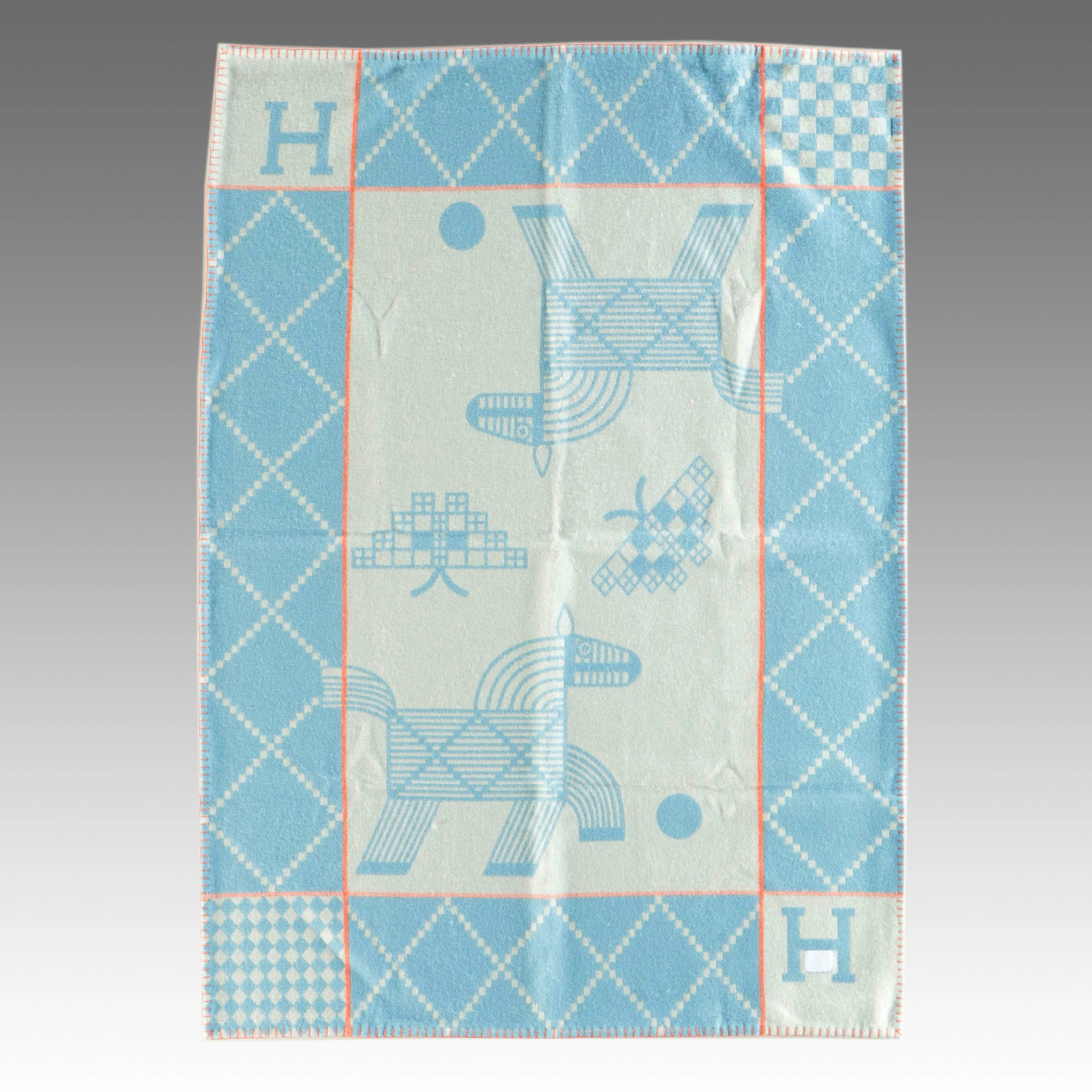 Hermès Avalon "Animaux Nattes" Merino Wool/Cashmere Toddler Blanket