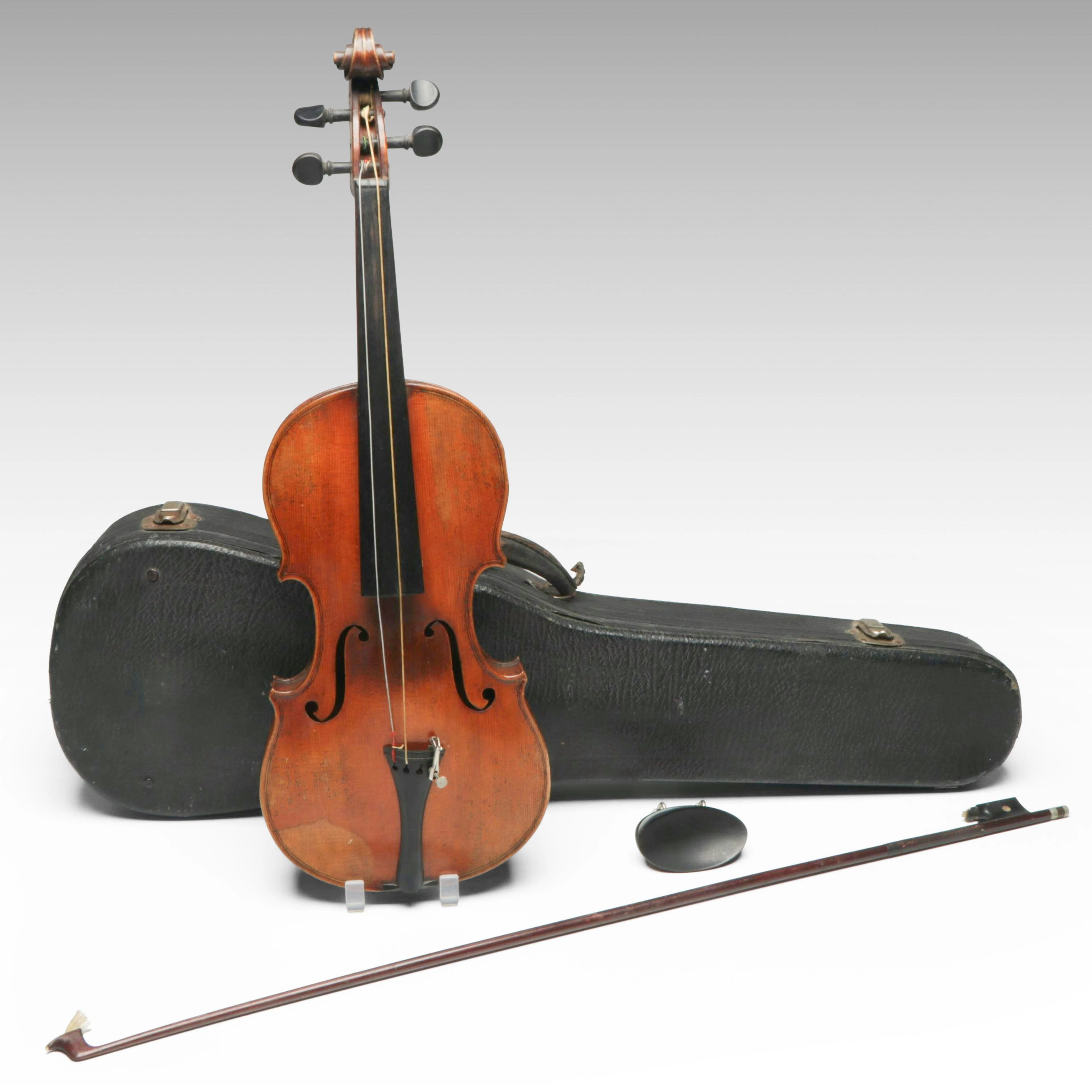Vintage Stradivarius Style Violin with Case and Bow