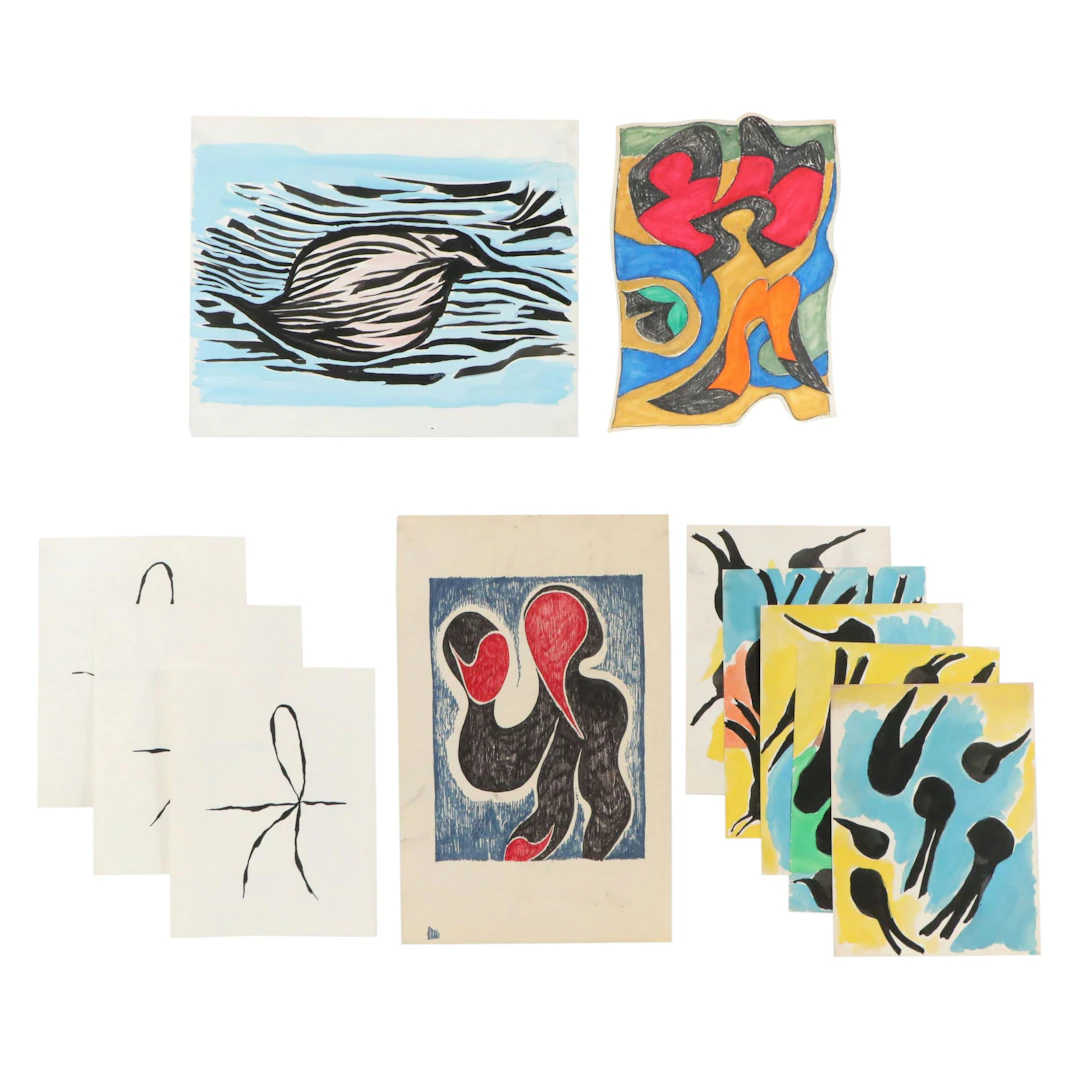 Collection of Achi Sullo Abstract Mixed Media Works, Circa Late 20th Century