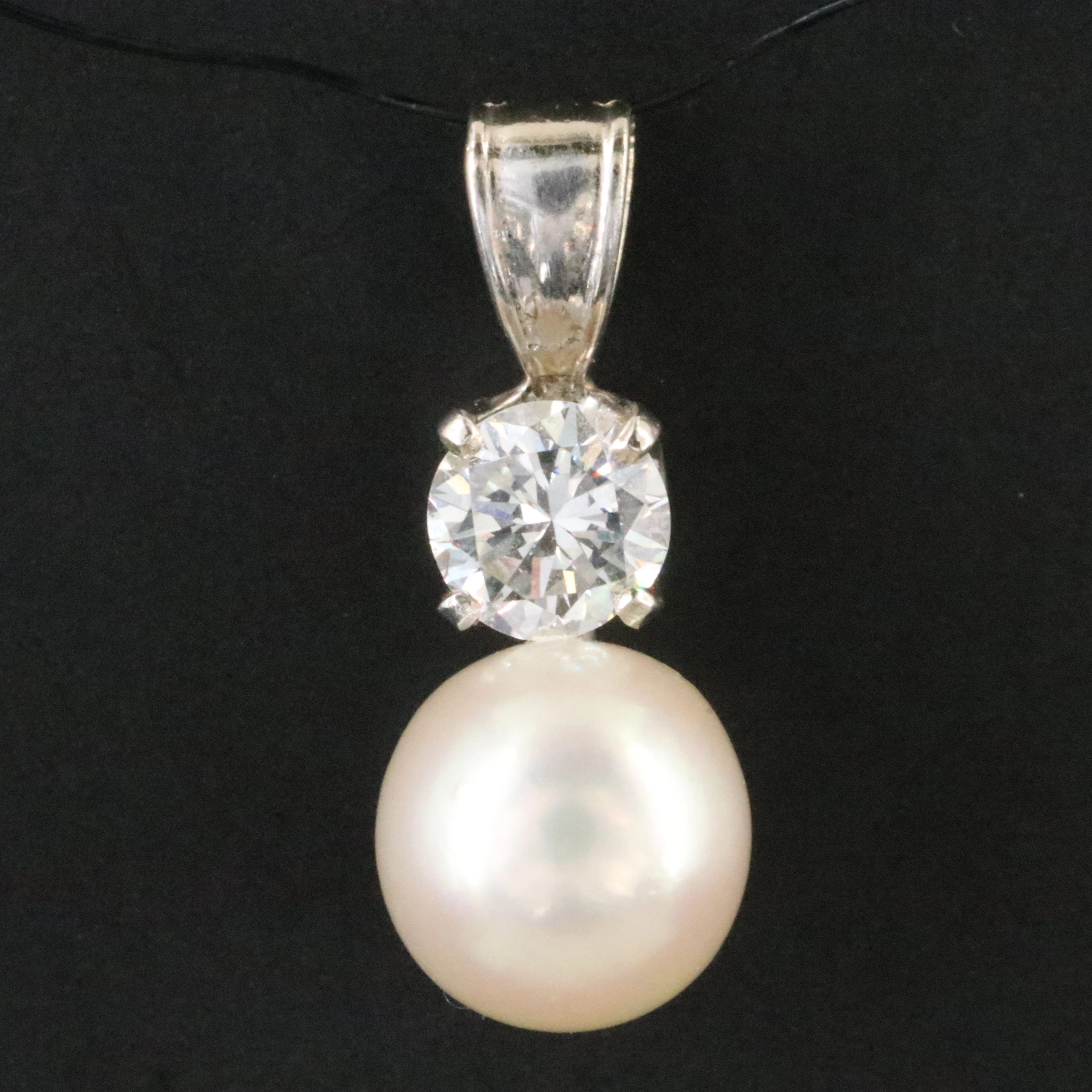 14K 0.38 CT Diamond and Pearl Pendant