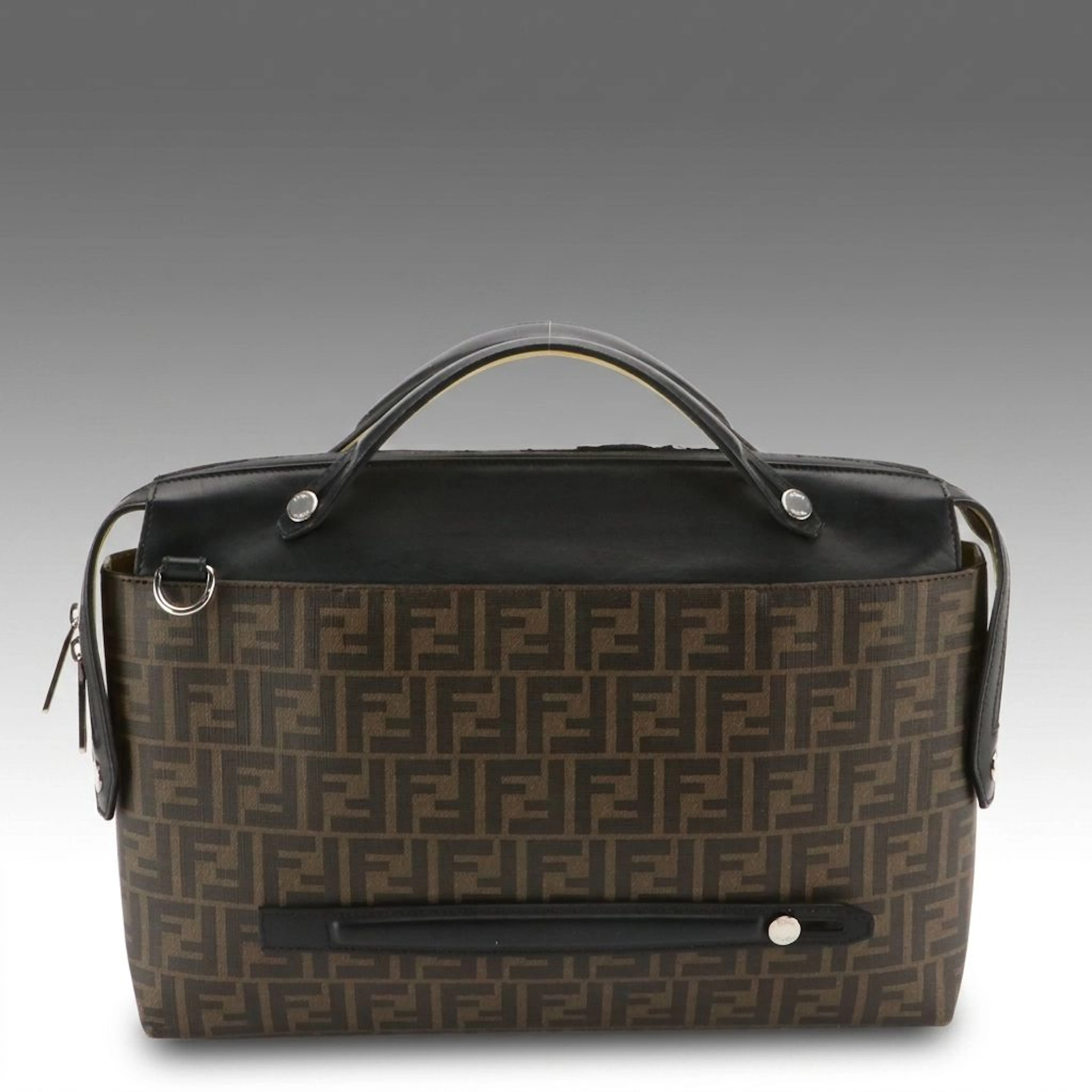 Fendi By The Way Two-Way Business Bag in Zucca Canvas and Black Calfskin