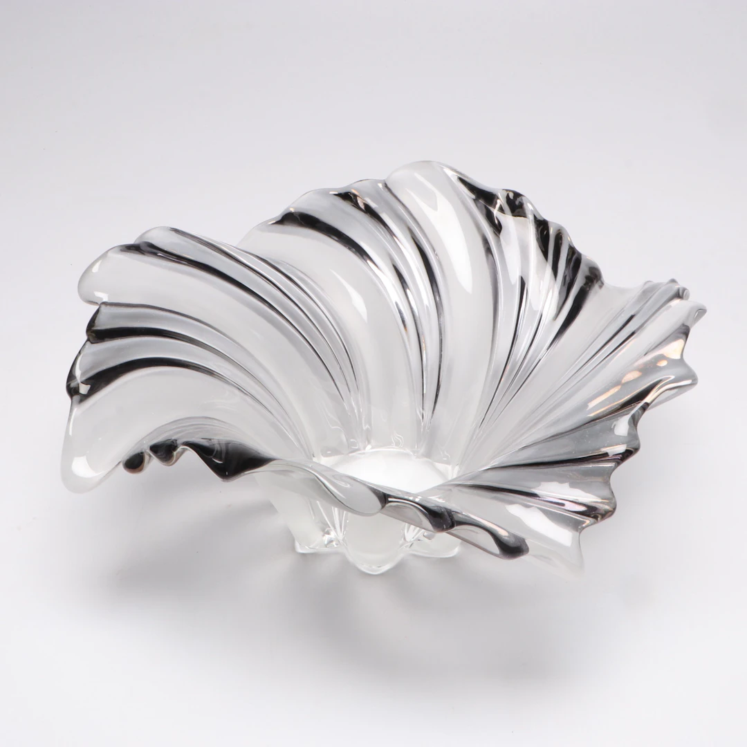 Contemporary Style Spiral Smoke and White Ombre Glass Bowl