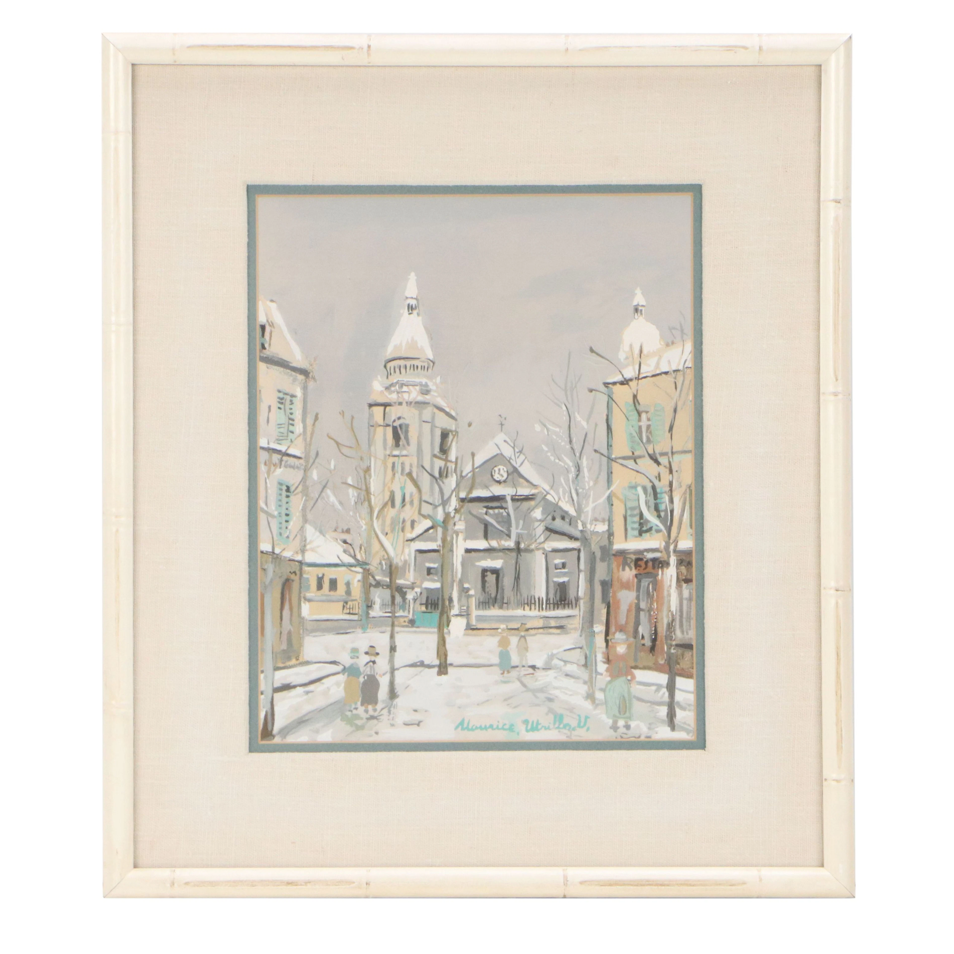After Maurice Utrillo Lithograph with Pochoir Montmartre Scene, c. 1950