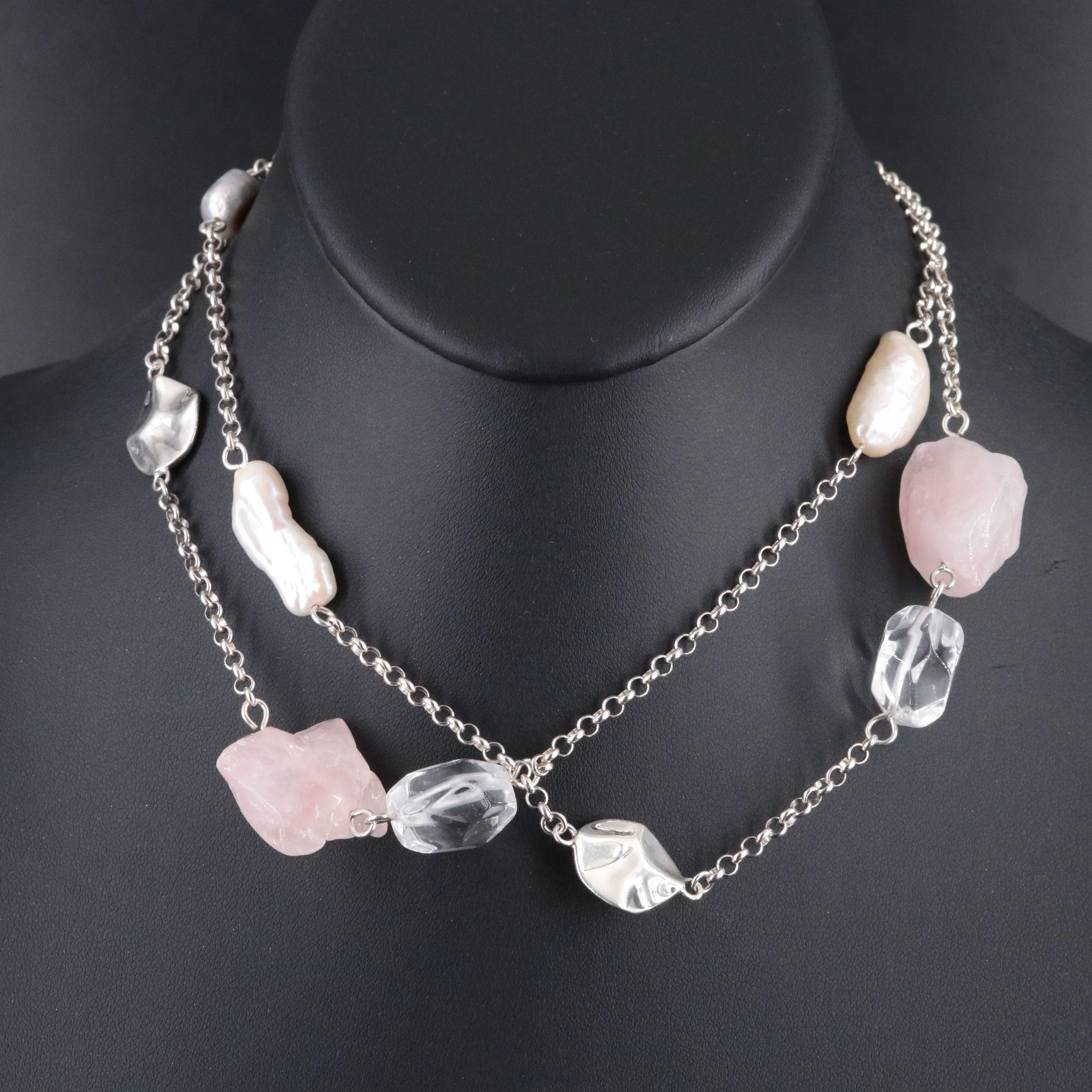 Robert Lee Morris Studio Sterling Rose Quartz, Pearl and Rock Crystal Necklace