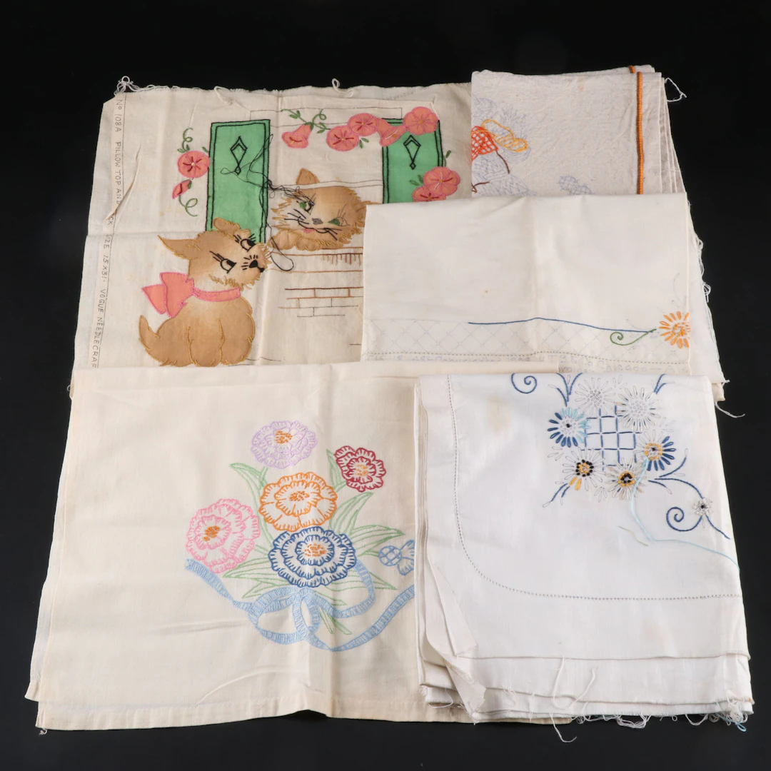 Vogue Needlecraft Pillow Cover and Other Embroidery Kits, Early to Mid-20th C.