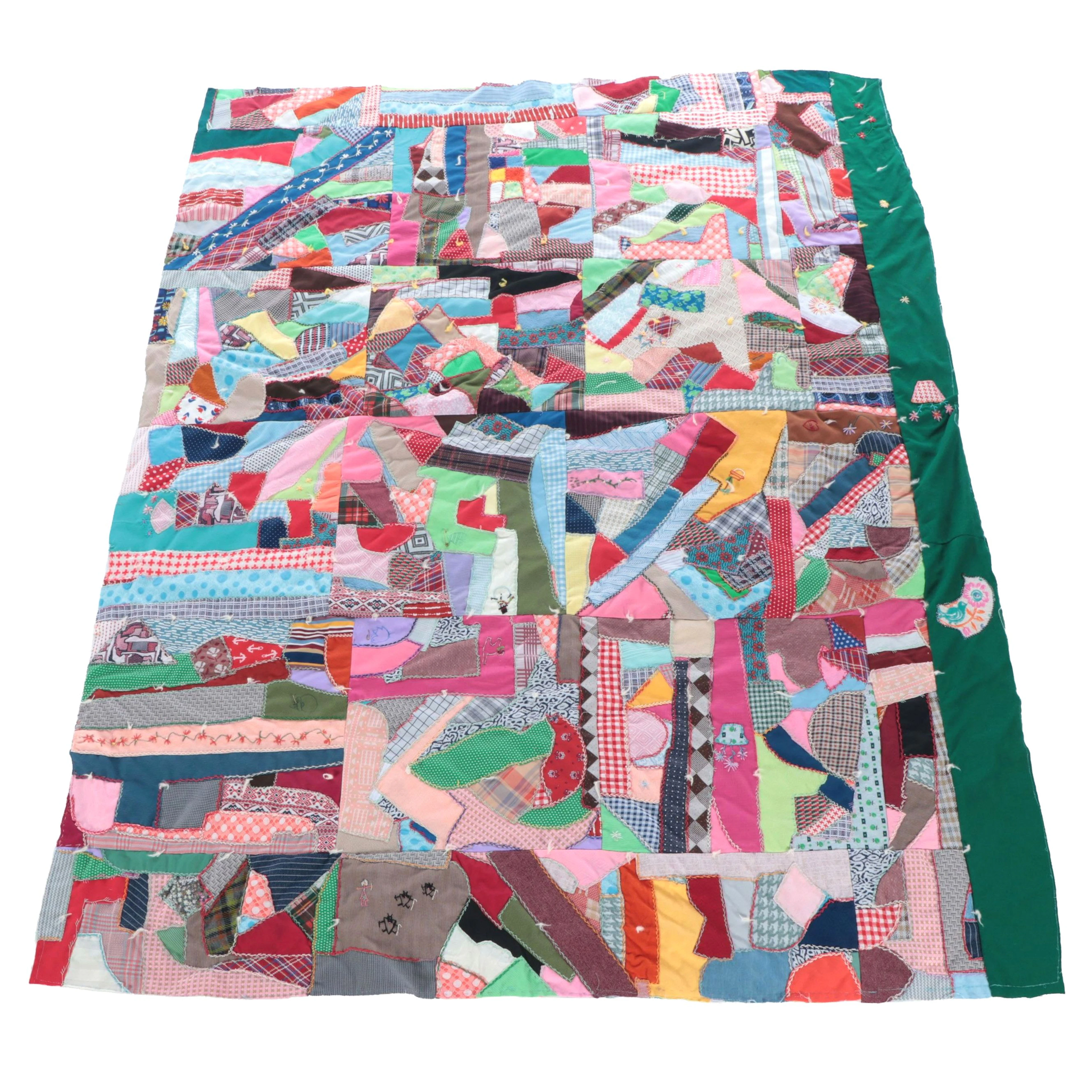 Patchwork Crazy Quilt with Feather Stitch Embroidery