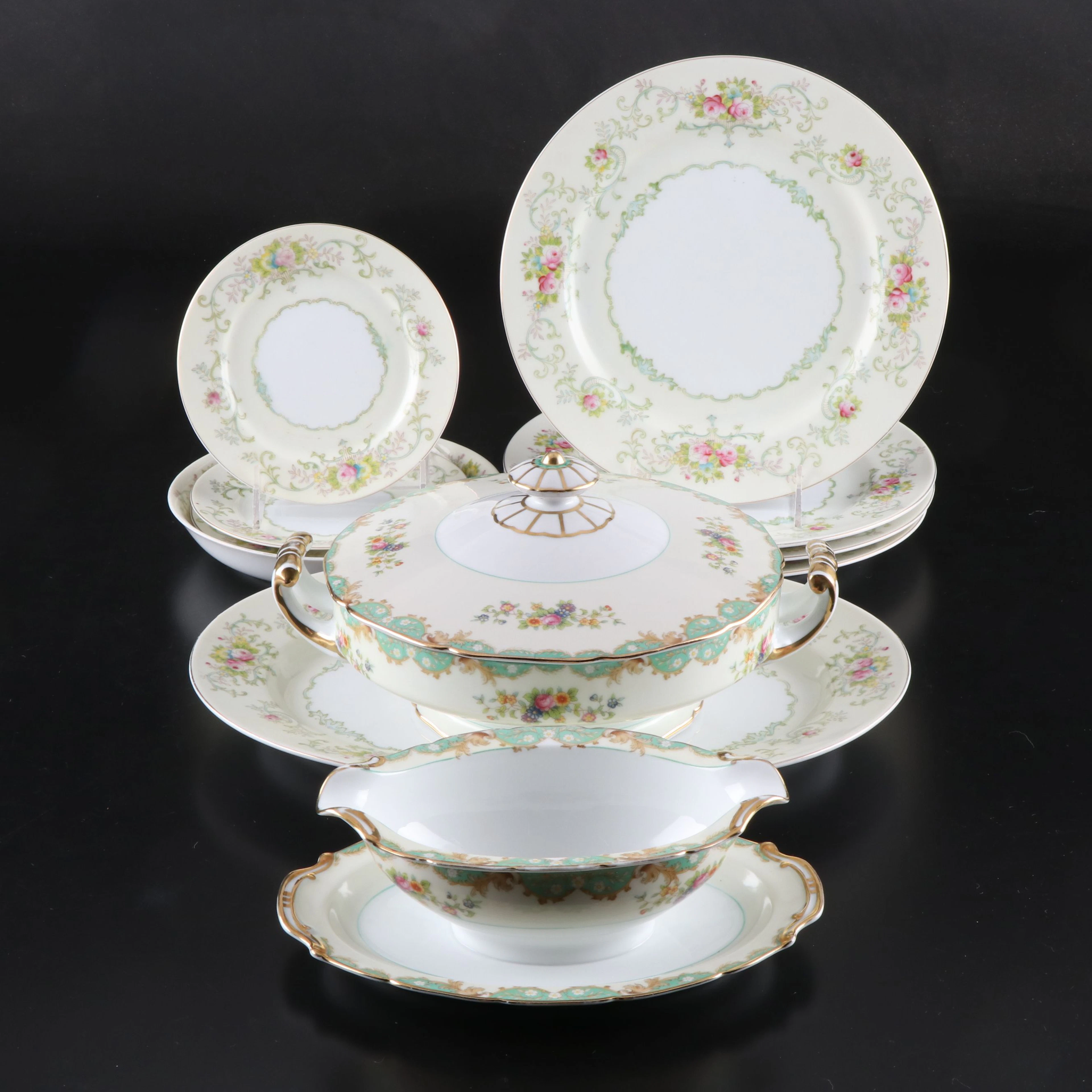 SDS Japan Floral Porcelain Dinnerware, Early to Mid-20th Century