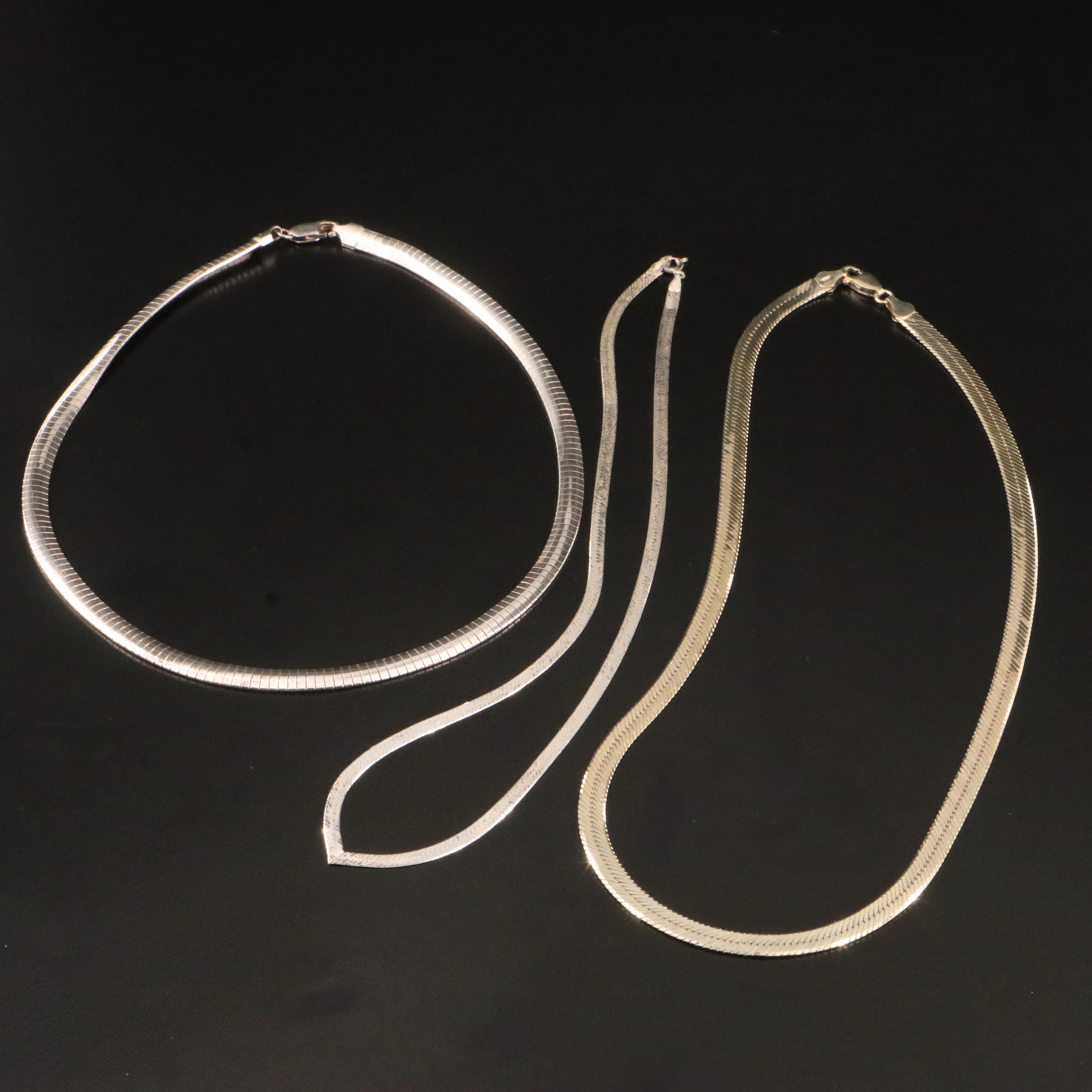 Sterling Omega and Herringbone Chain Necklaces