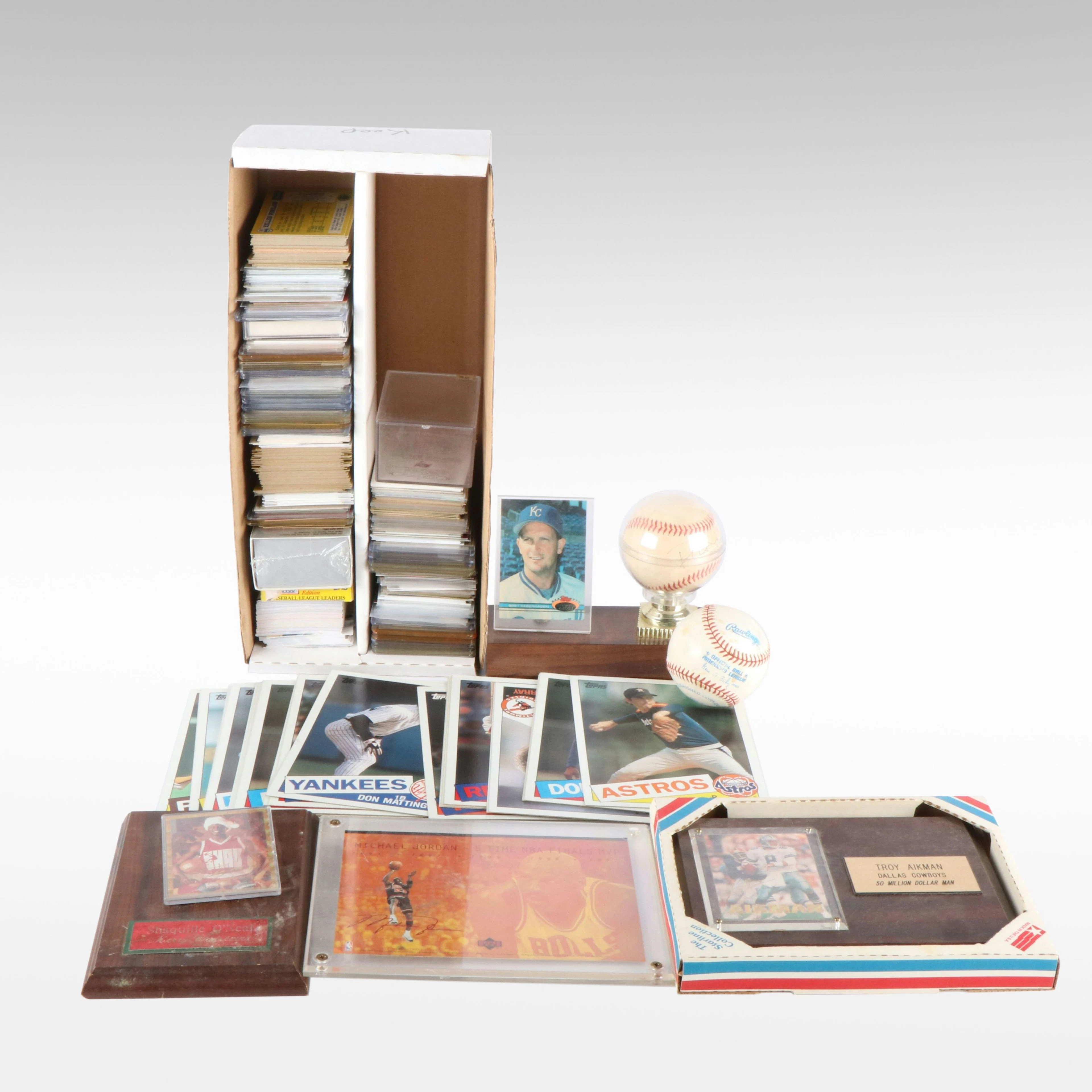 Approximately 500 Sports Cards and a Signed Bret Saberhagen Baseball