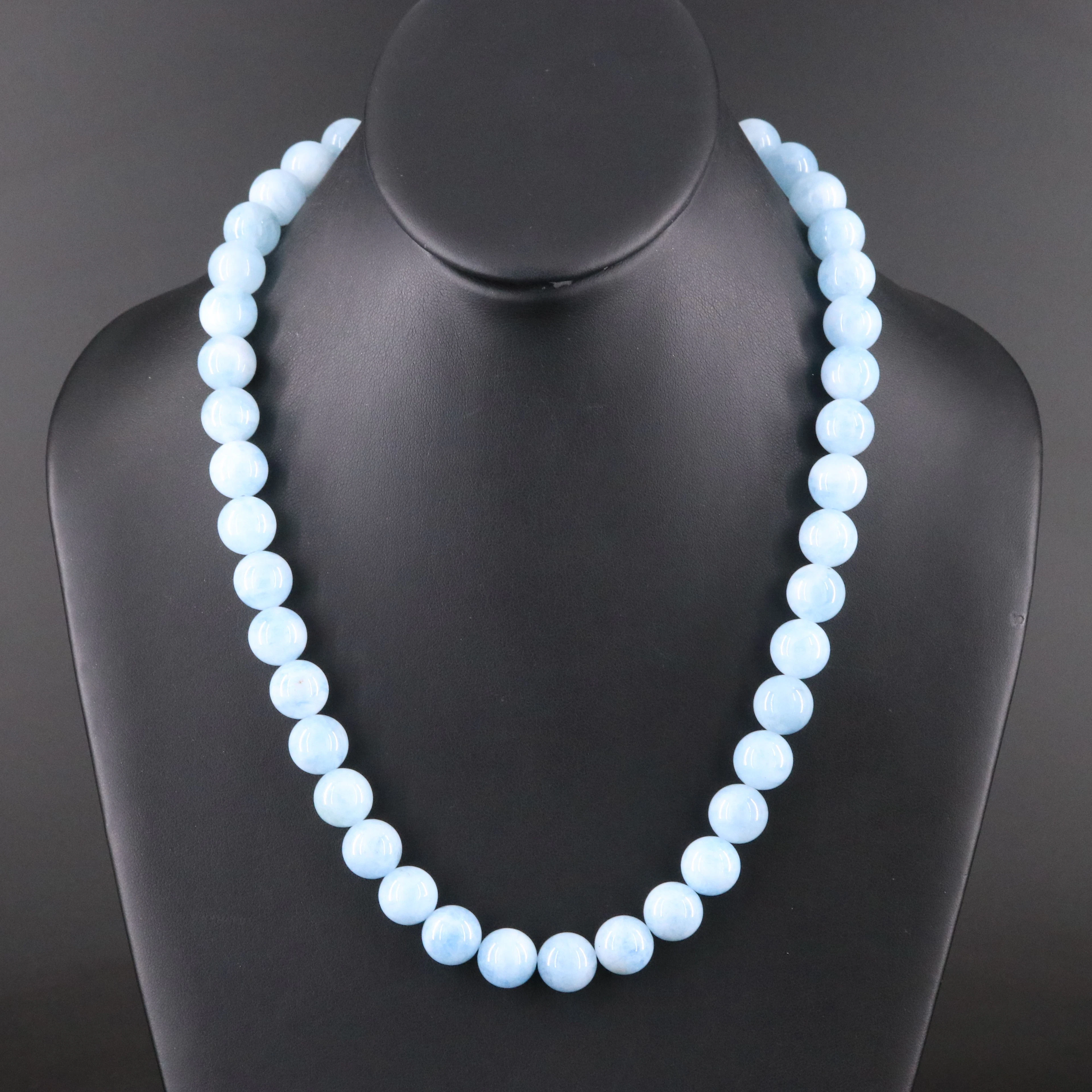 Aquamarine Bead Necklace with Sterling Clasp