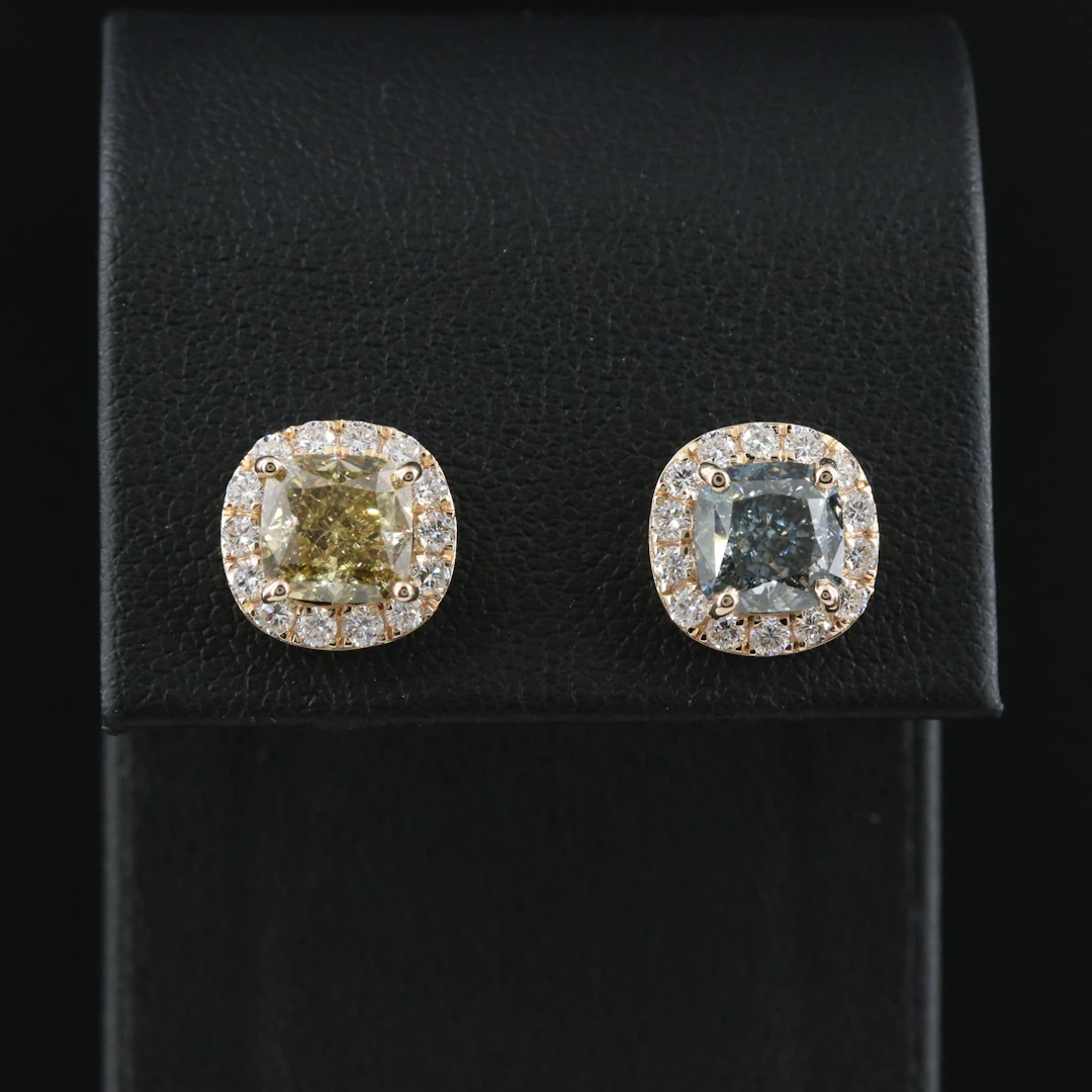 14K 4.40 CTW Lab Grown Diamond Earrings Including Fancy Color