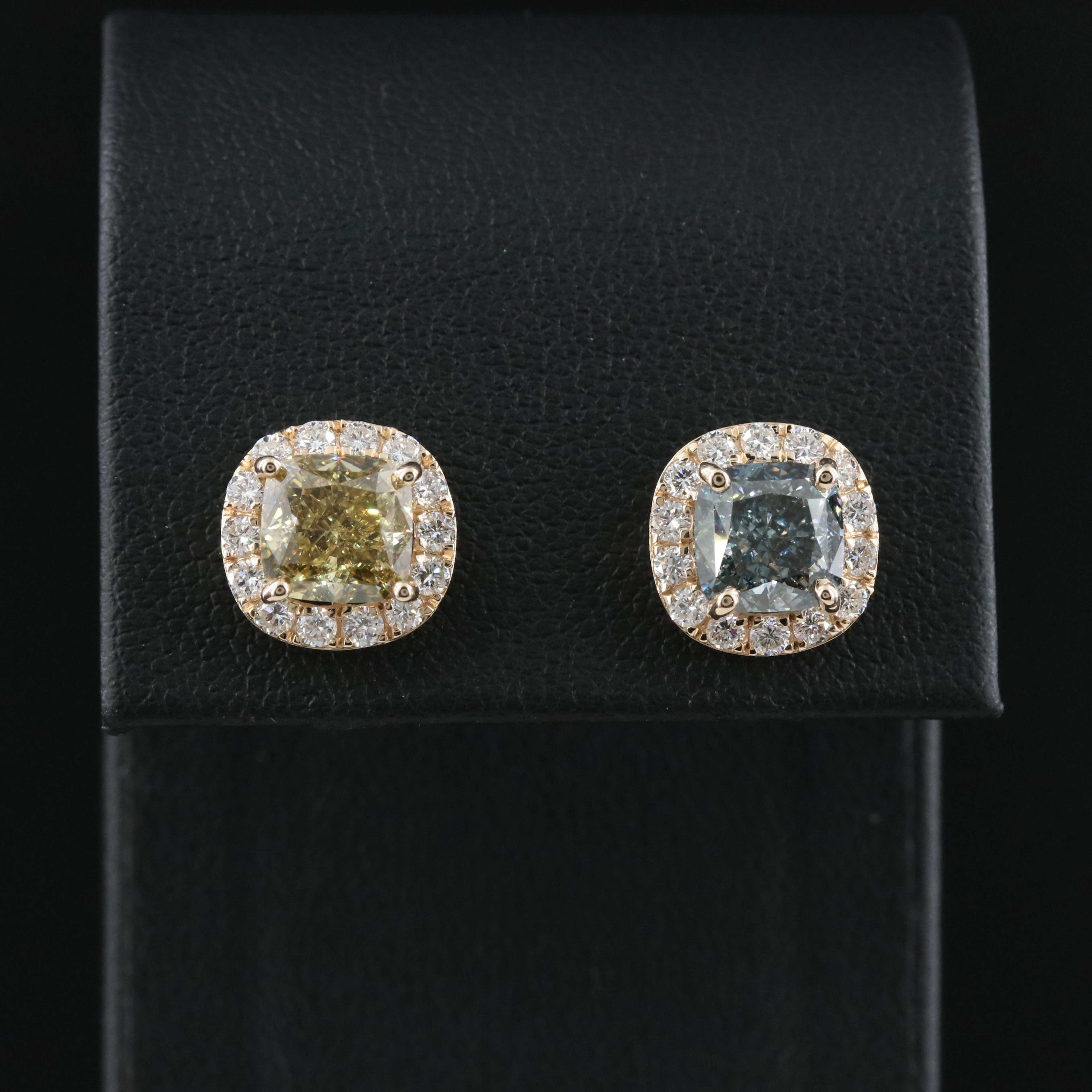 14K 4.40 CTW Lab Grown Diamond Earrings Including Fancy Color