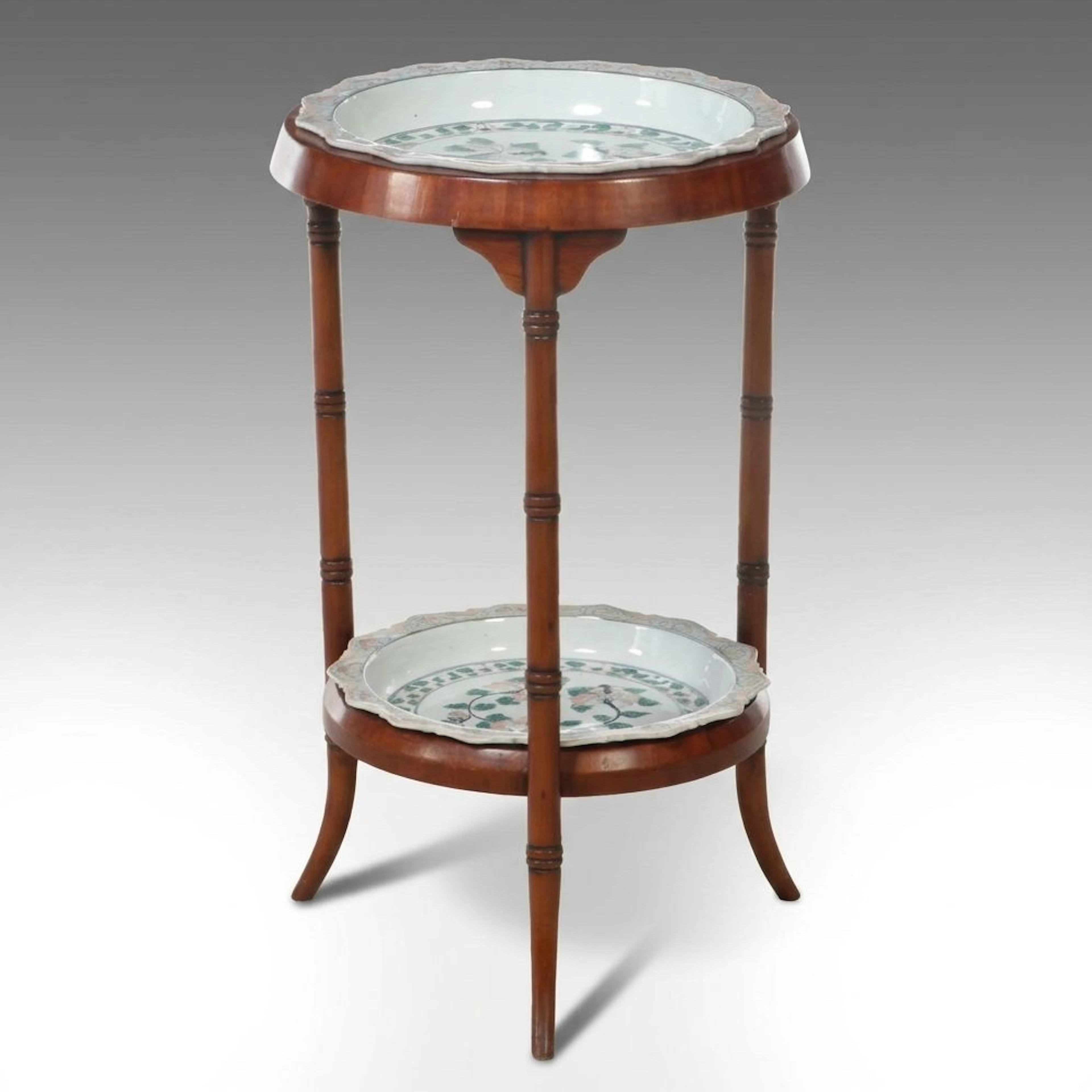 Maitland-Smith Mahogany Stand with Chinese Export Style Porcelain Inserts