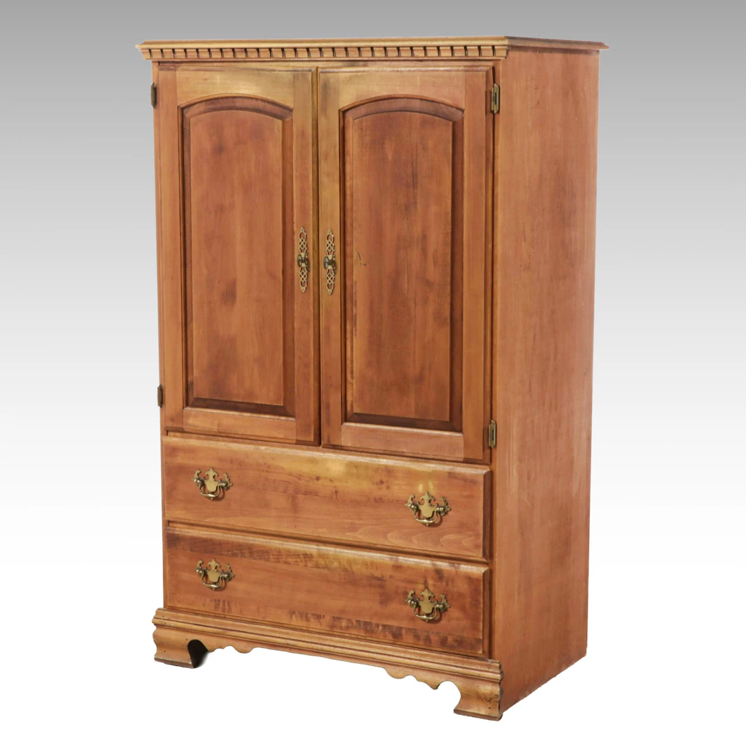 Country Chippendale Style Pine Armoire Wardrobe Cabinet, Late 20th Century