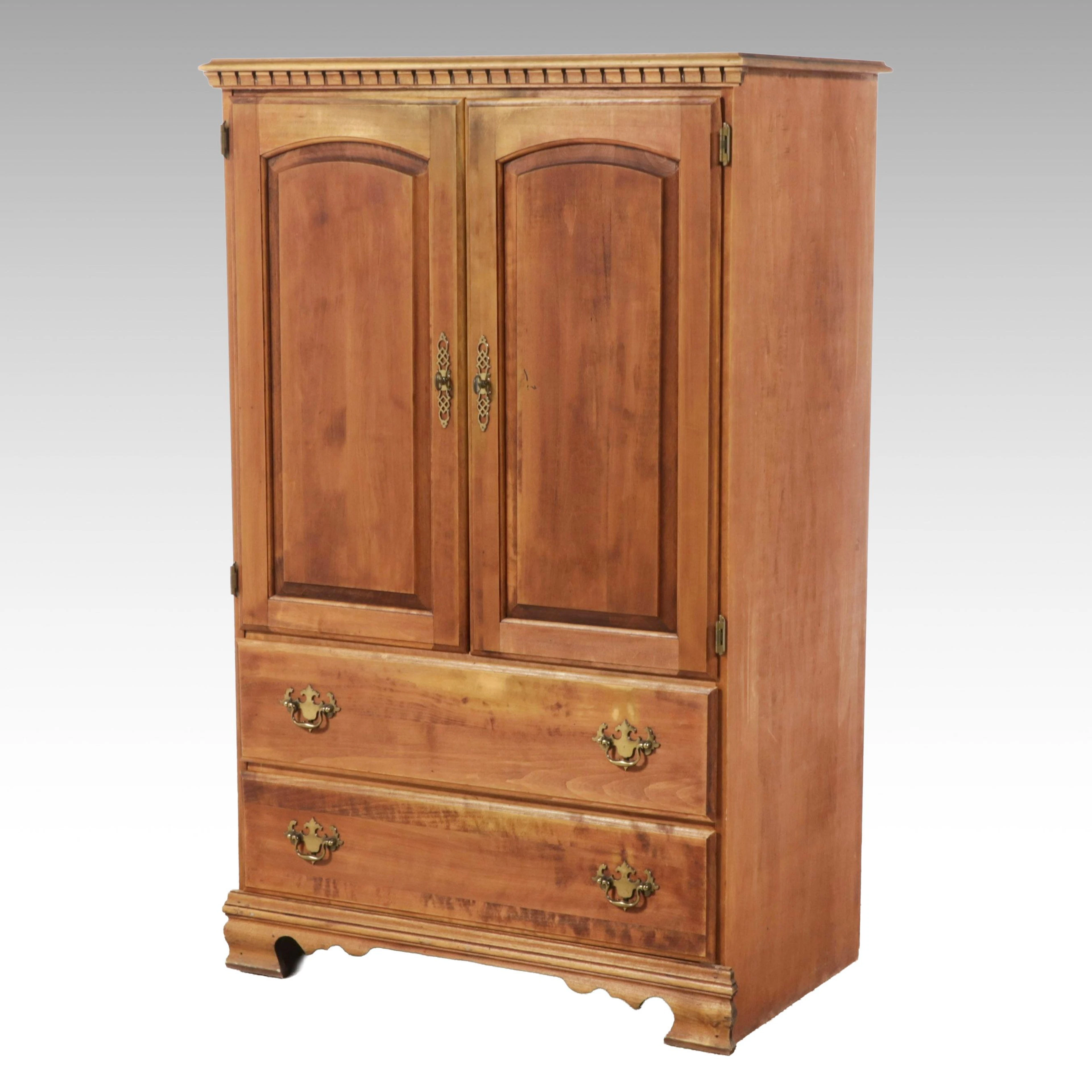 Country Chippendale Style Pine Armoire Wardrobe Cabinet, Late 20th Century