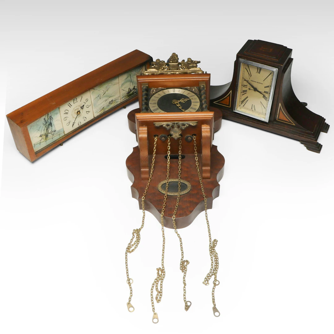 W. Haid Zaanse Style Wall Clock with Other Art Deco and MCM Mantel Clocks
