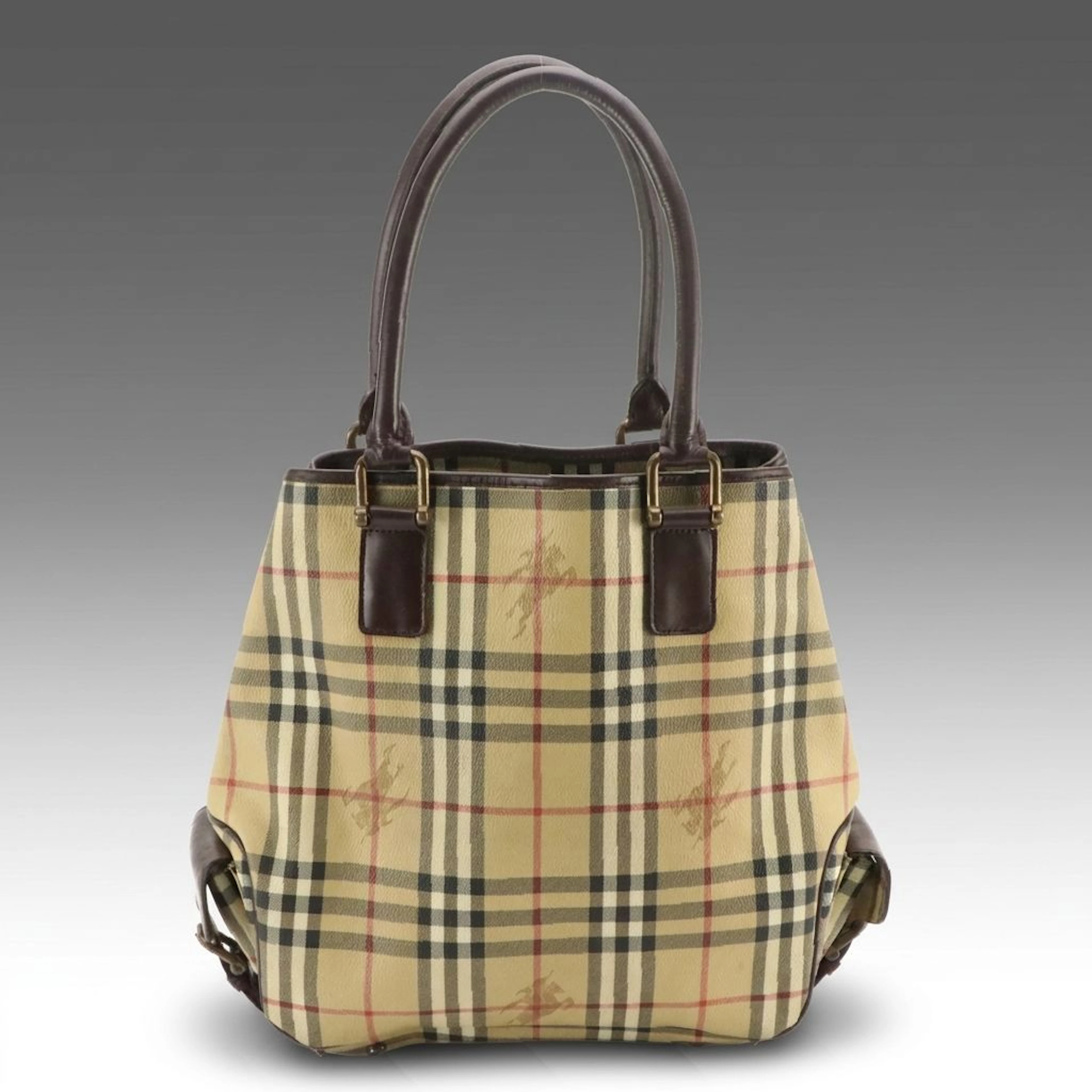 Burberry Side Pocket Tote Bag in Haymarket Check Canvas and Leather