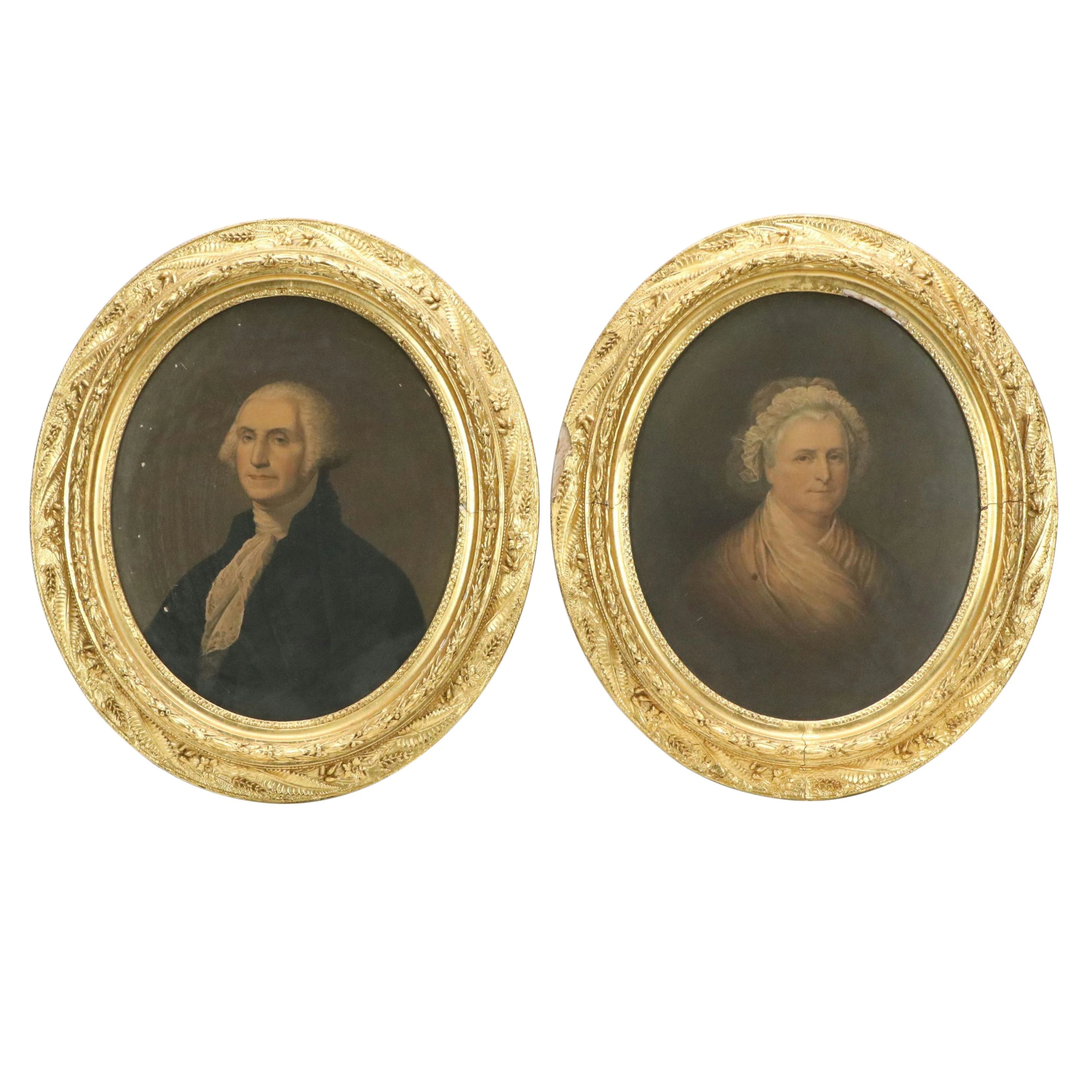 After Gilbert Stuart 1861 Chromolithographs of George and Martha Washington