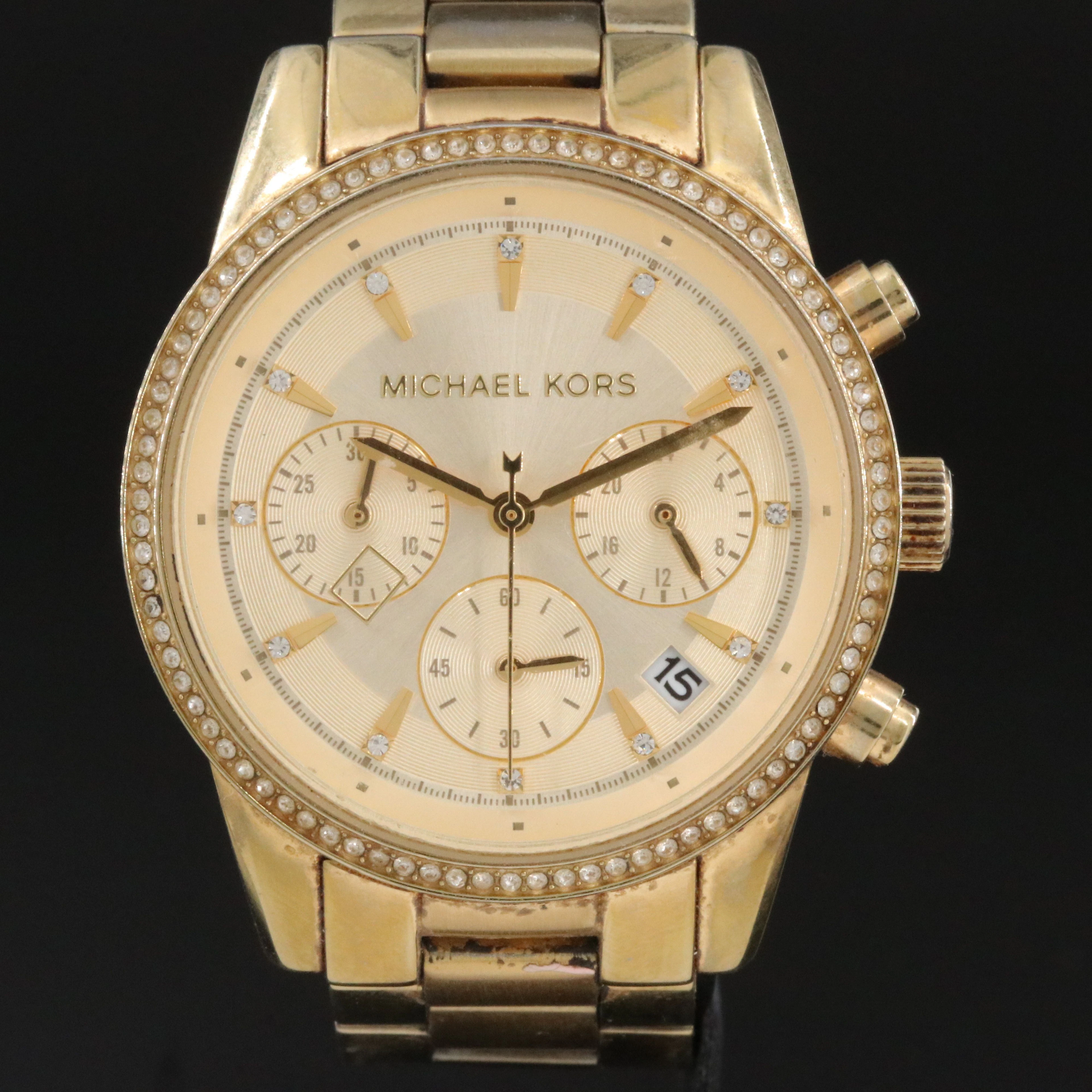 Michael Kors Ritz Collection Chronograph Watch For Women with Pave Crystals