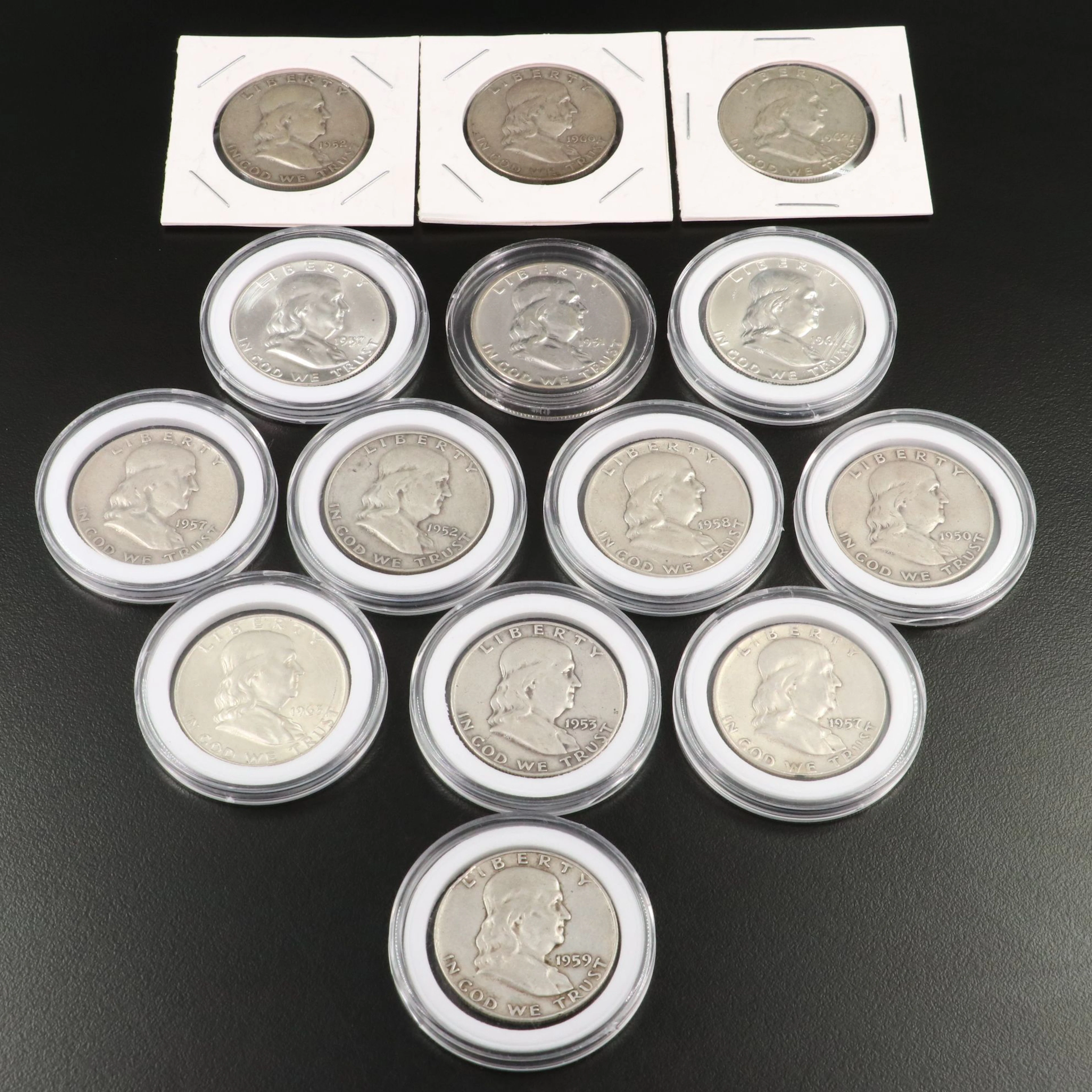 Fourteen Franklin Silver Half Dollars