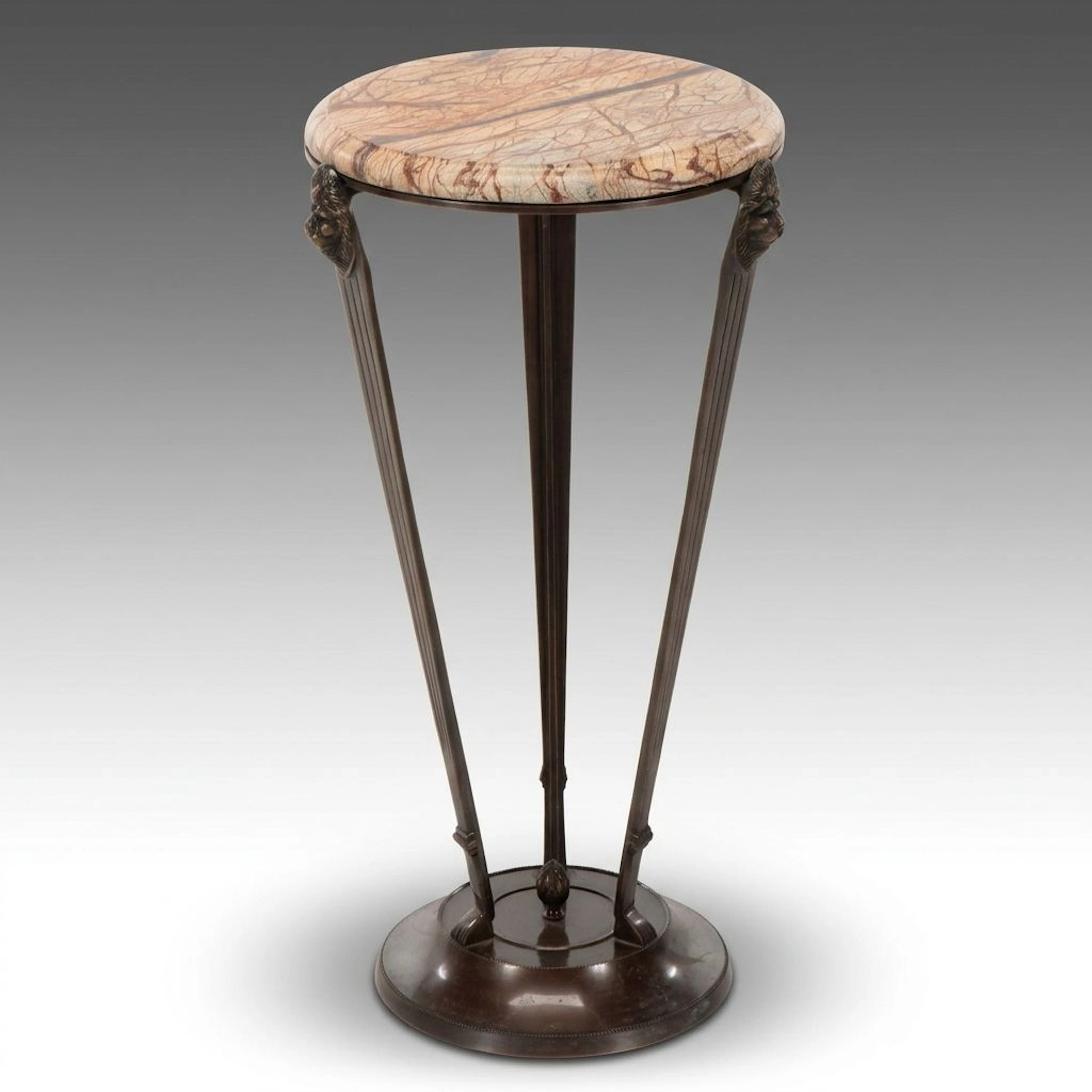 Bombay Neoclassical Style Patinated Brass Side Table with Marble Top