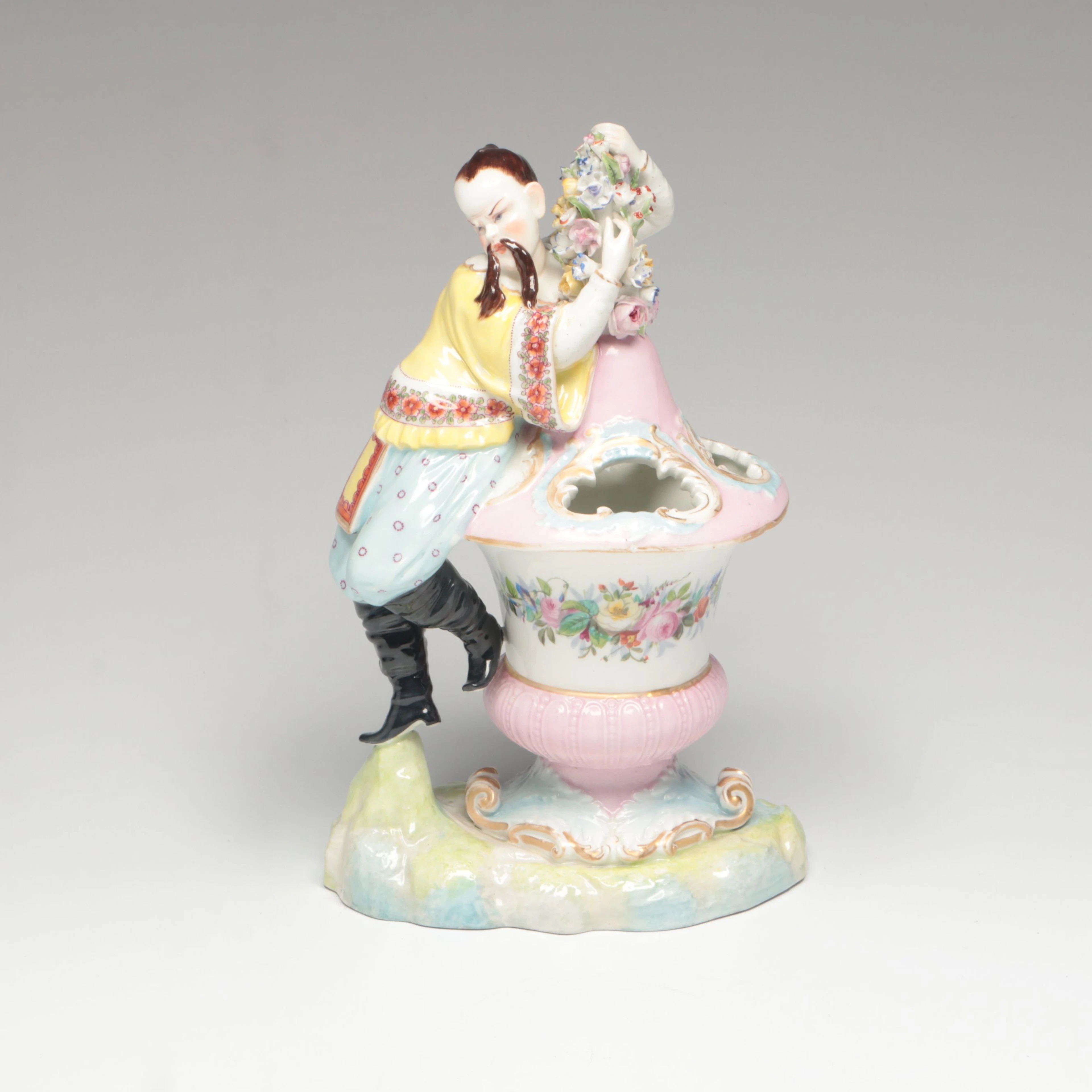 English Meissen Style Chinoiserie Floral Porcelain Figurine, Early 20th Century