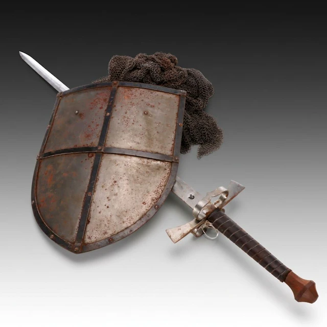 European Medieval Style Chainmail Armor with Shield and Two-Handed Sword
