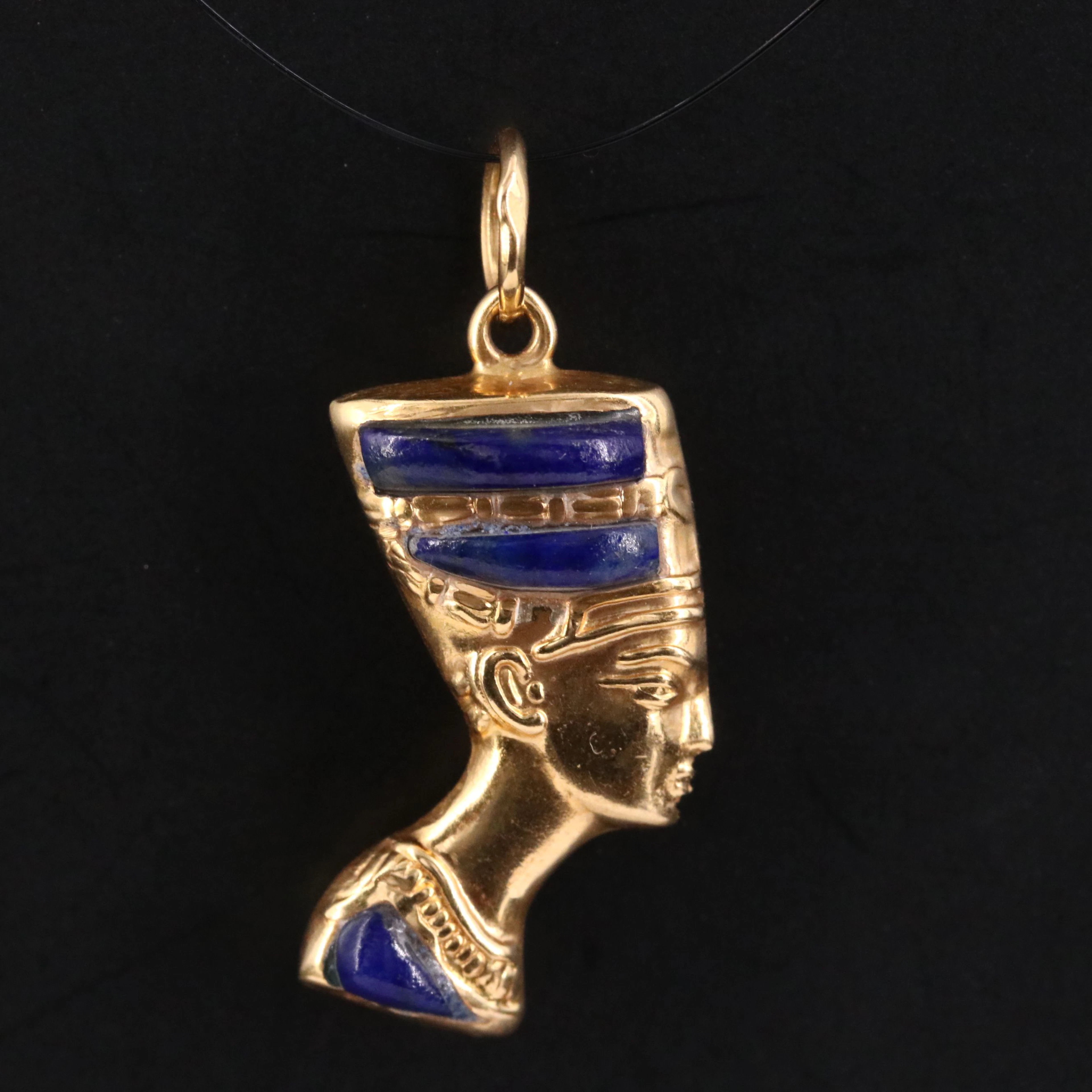 14K Lapis Lazuli and Turquoise Nefertiti Pendant
