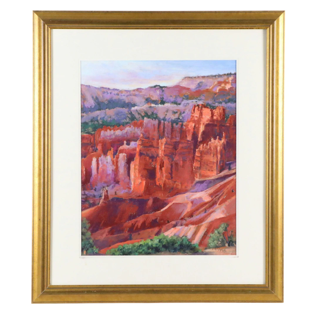 Wayne Virgil Canyon Landscape Chalk Pastel Drawing