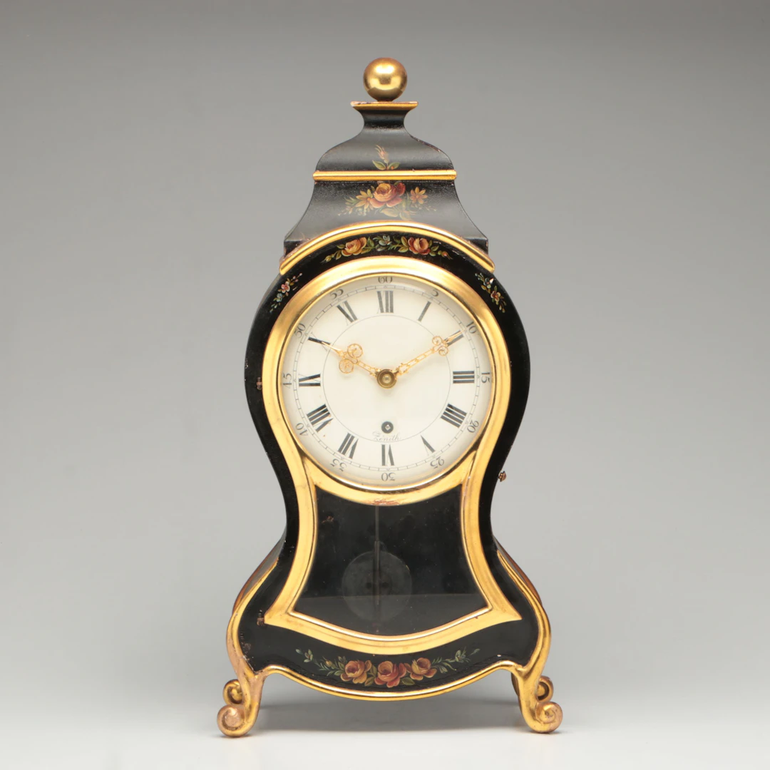 Zenith Gilt and Black Wooden Mantel Clock with Queen Anne Style Legs