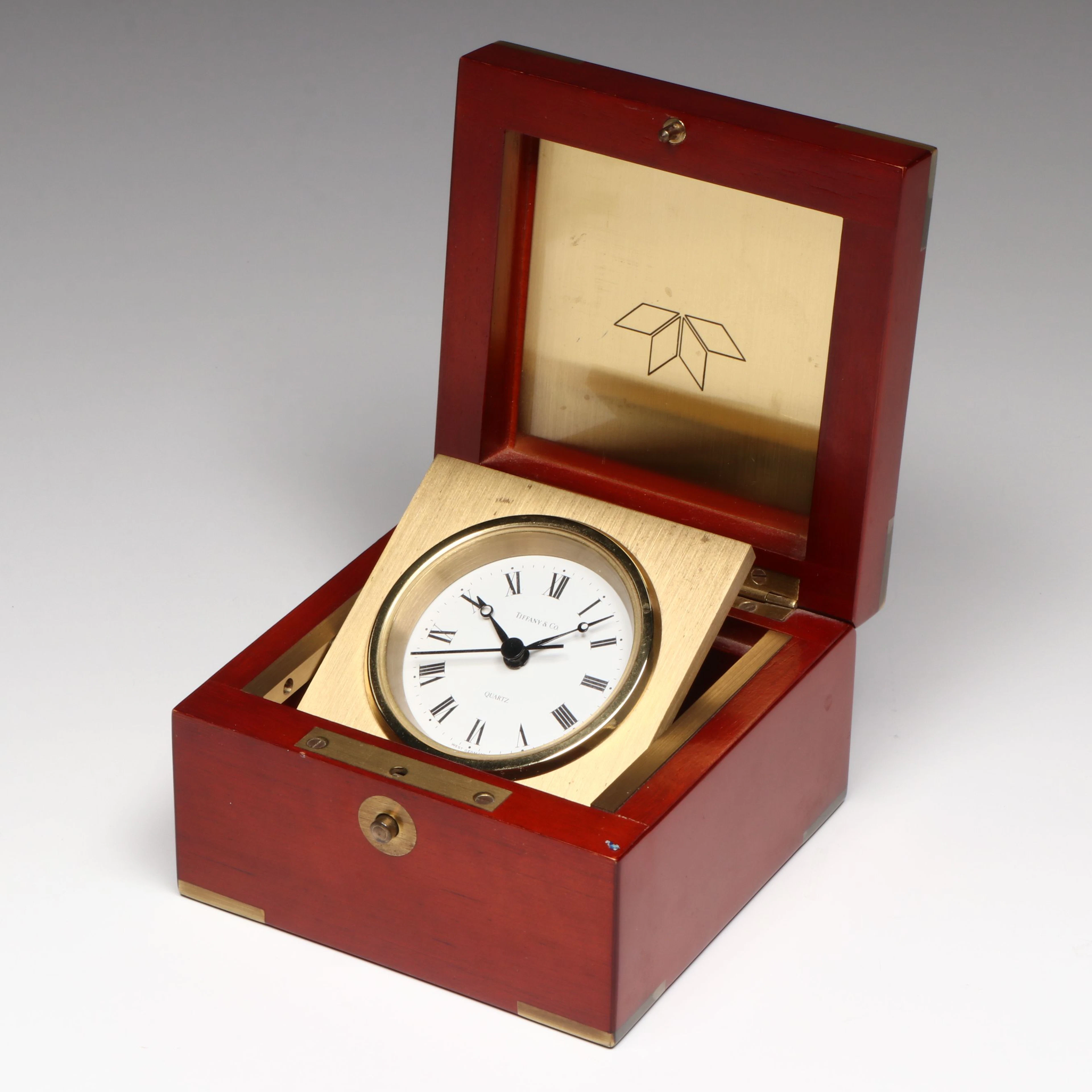 Tiffany & Co. Mahogany and Brass Fitted Desk Clock, Late 20th Century