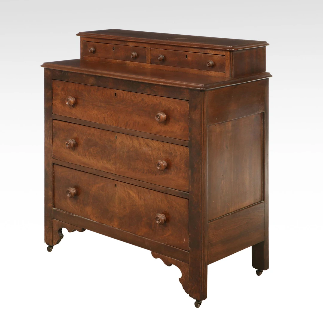 American Empire Step-Back Cherry Chest of Drawers, Mid to Late 19th Century