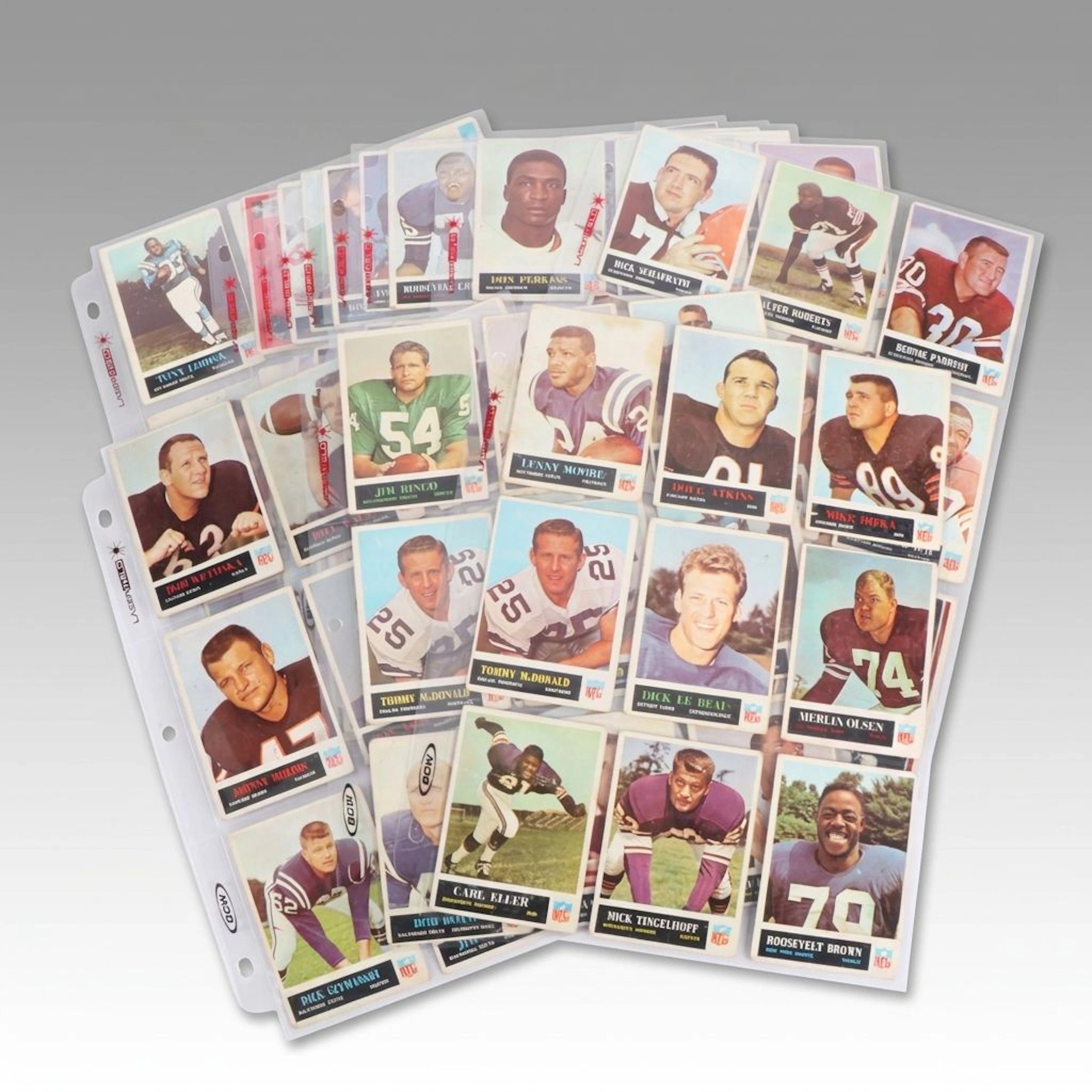 1965 Philadelphia Football Cards with Mike Ditka, Lenny Moore, and Dick LeBeau