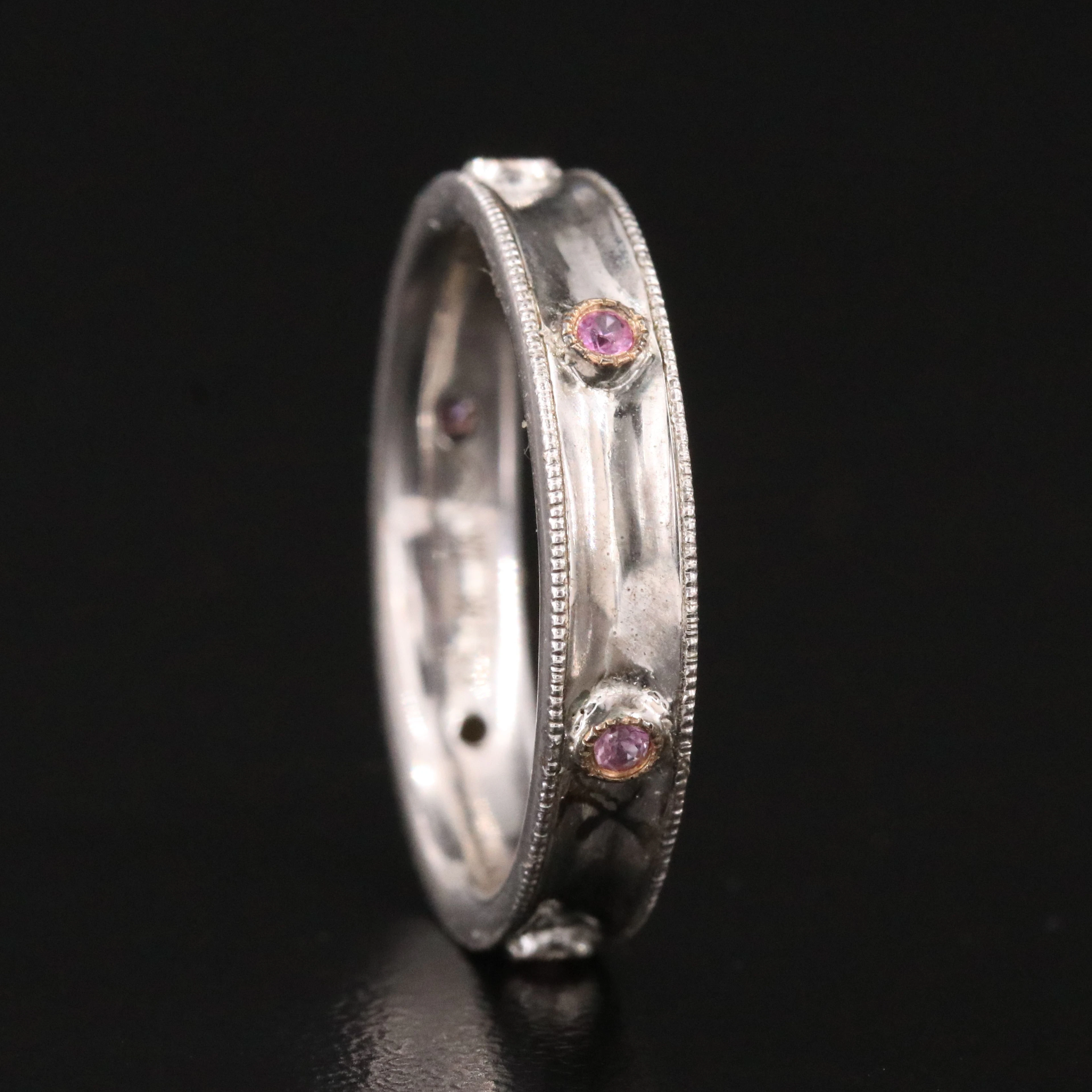 Sterling Pink Sapphire Band with 14K Accents