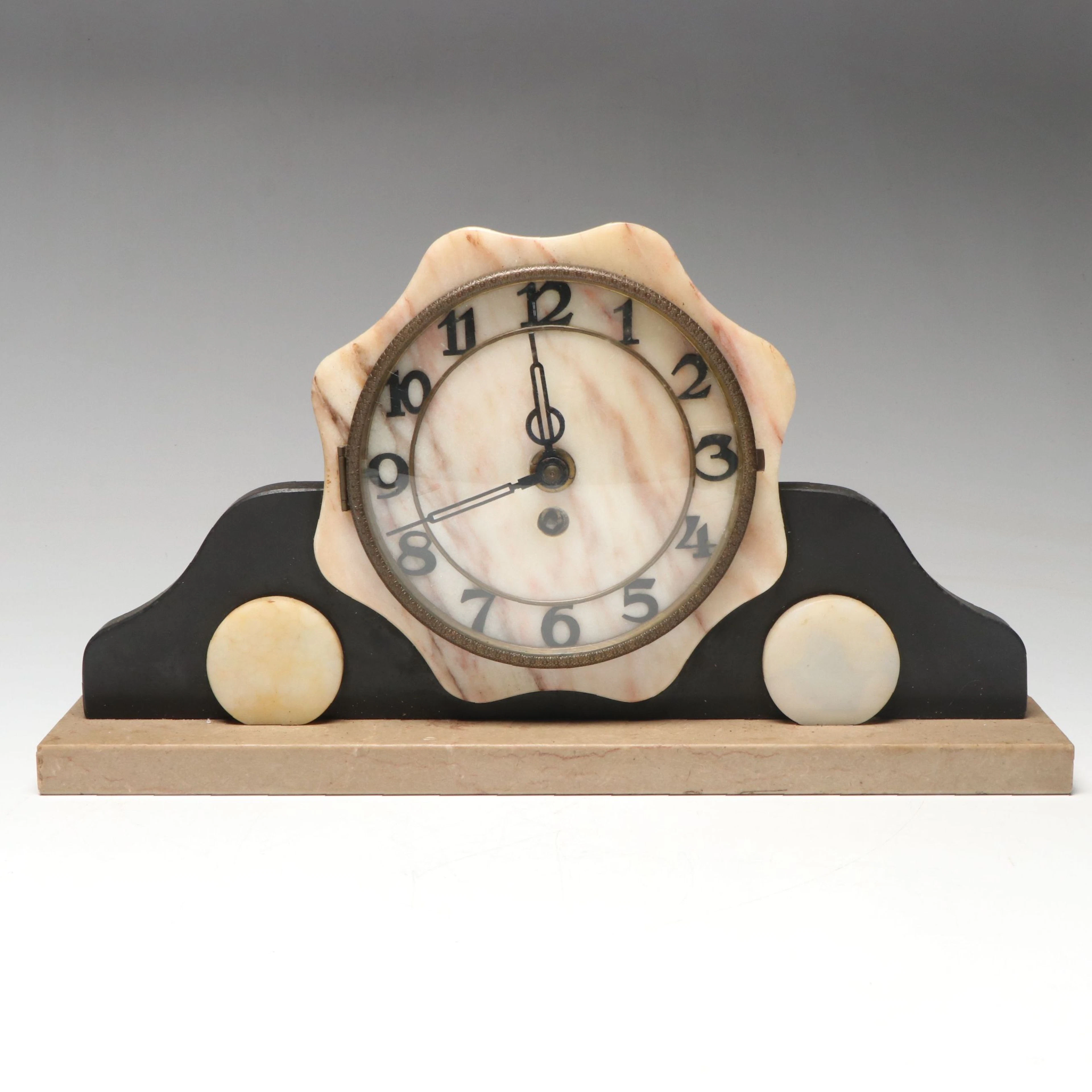 Art Deco Style Onyx and Marble Tambour Shaped Clock, Early to Mid-20th Century