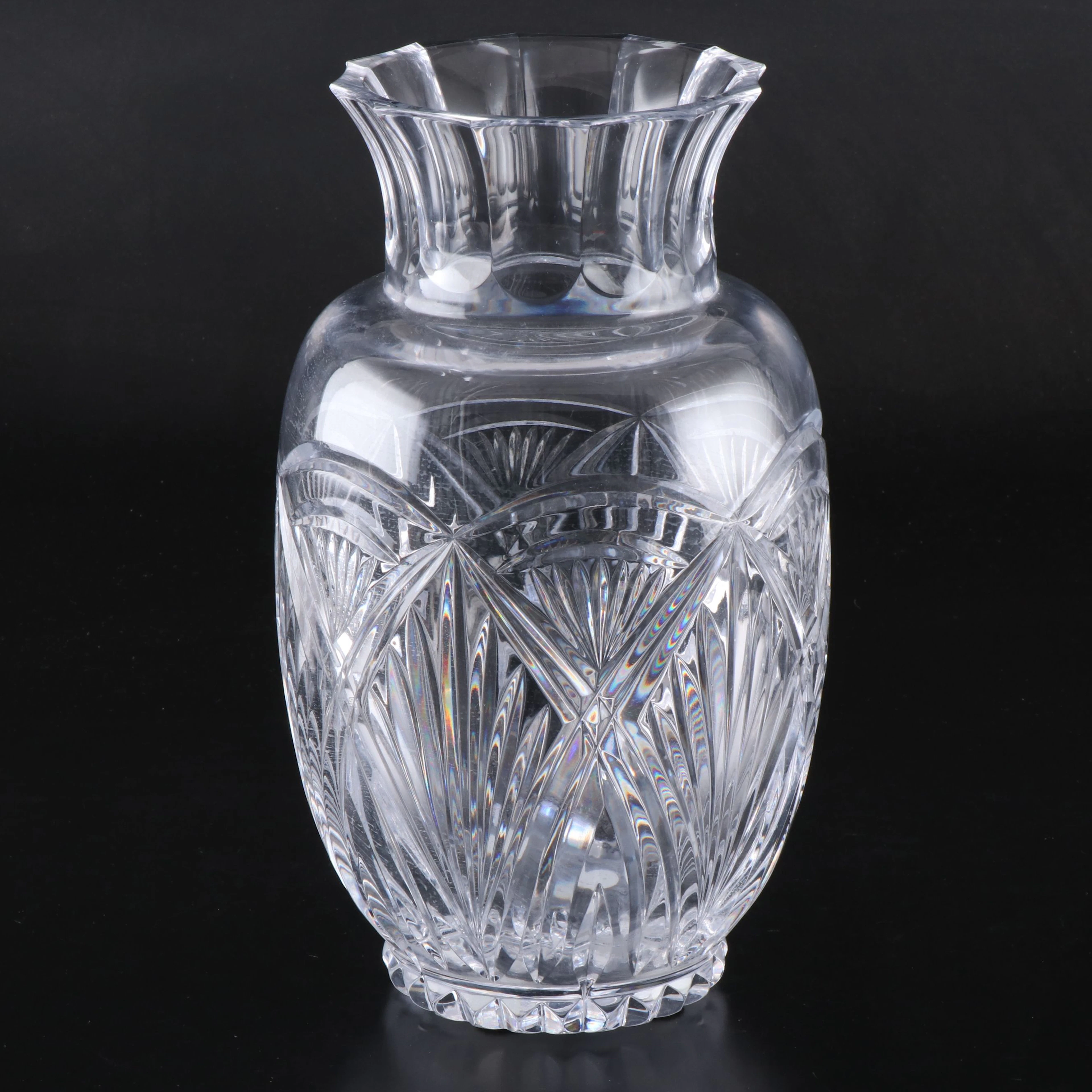 Rogaska Style Fan Cut Crystal Vase