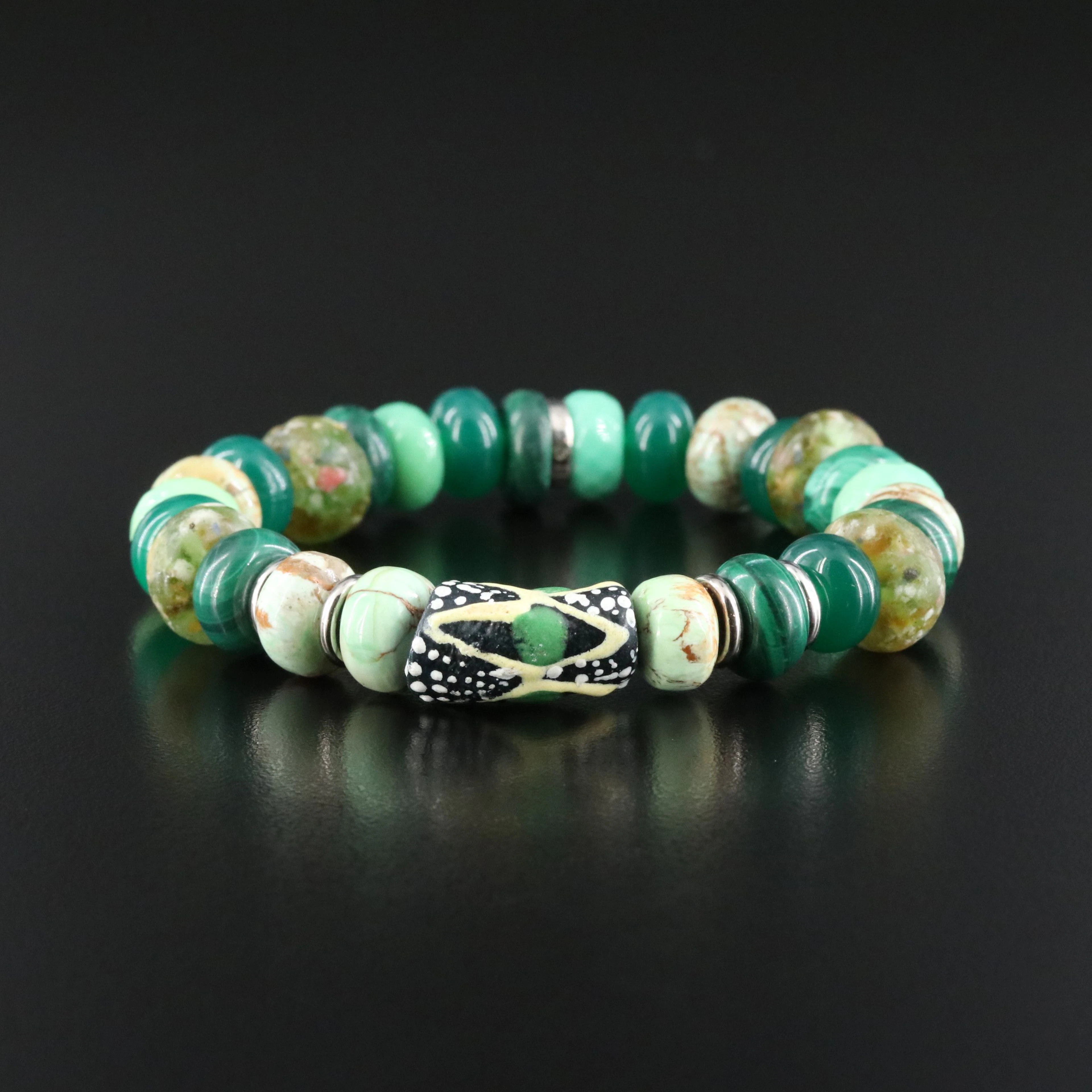 Sheryl Lowe Sterling Variscite, Malachite and Green Onyx Bracelet