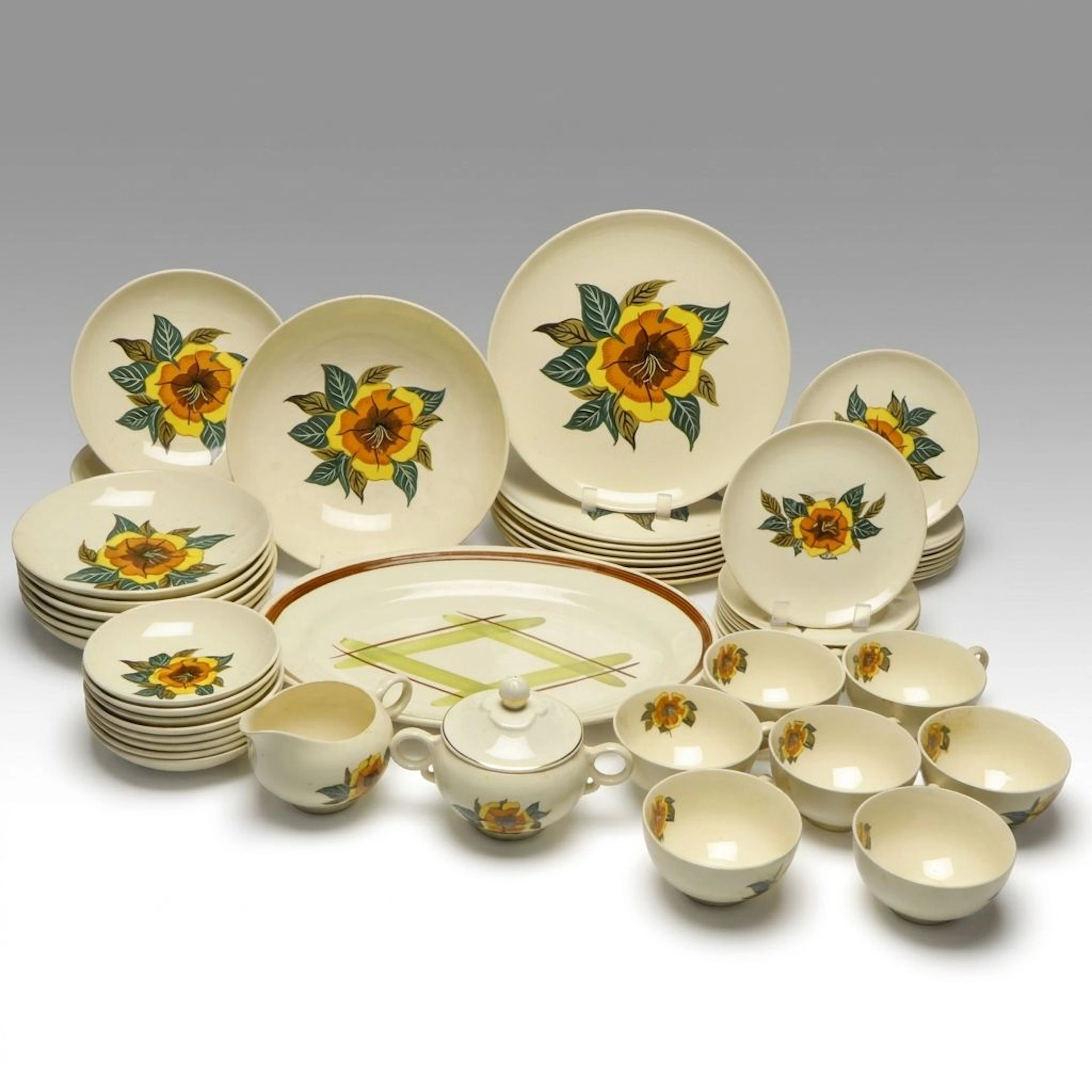 Universal "Ballerina" Floral Dinnerware with Edwin Knowles Platter, Mid-20th C.