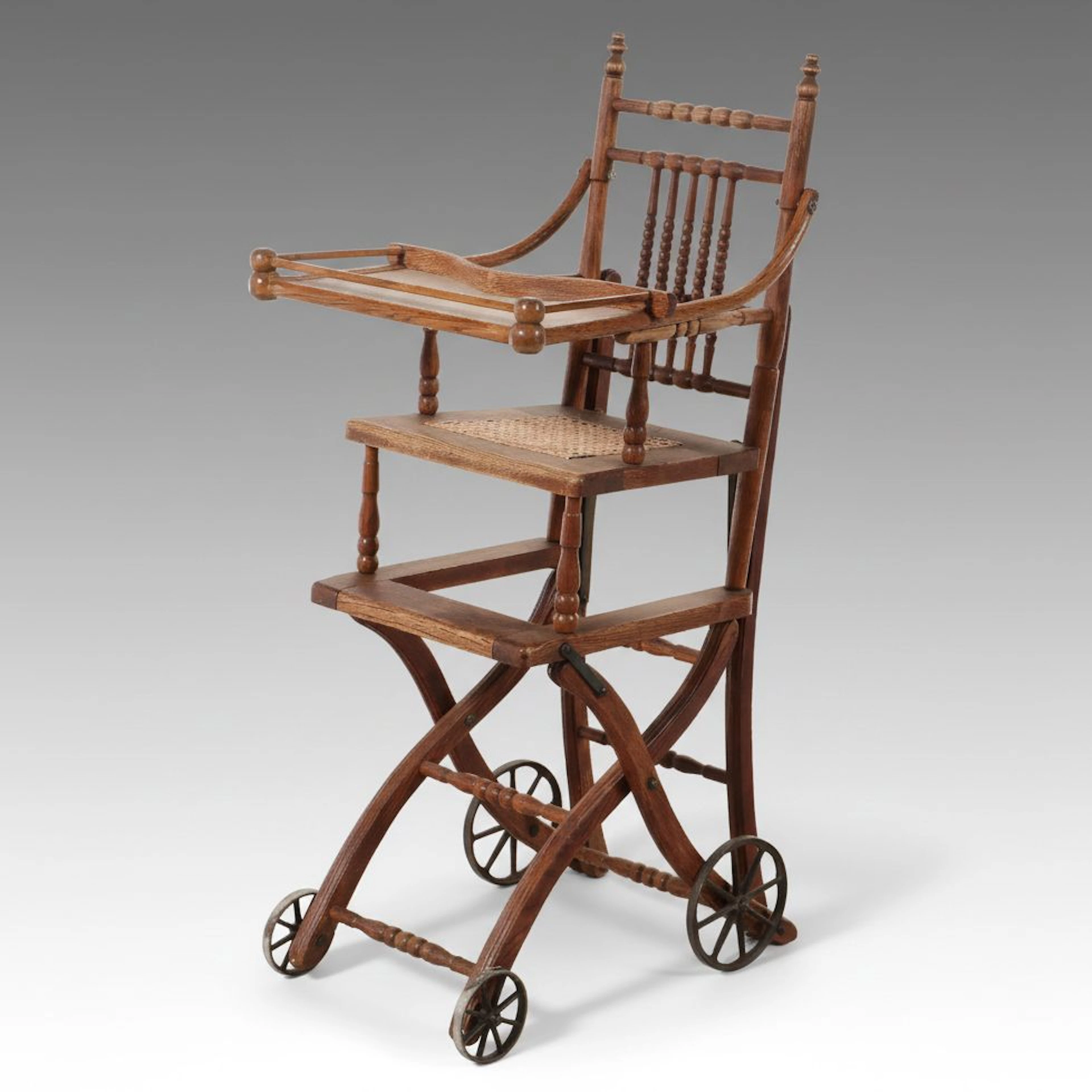 Victorian Caned Oak Highchair, Late 19th/ Early 20th Century