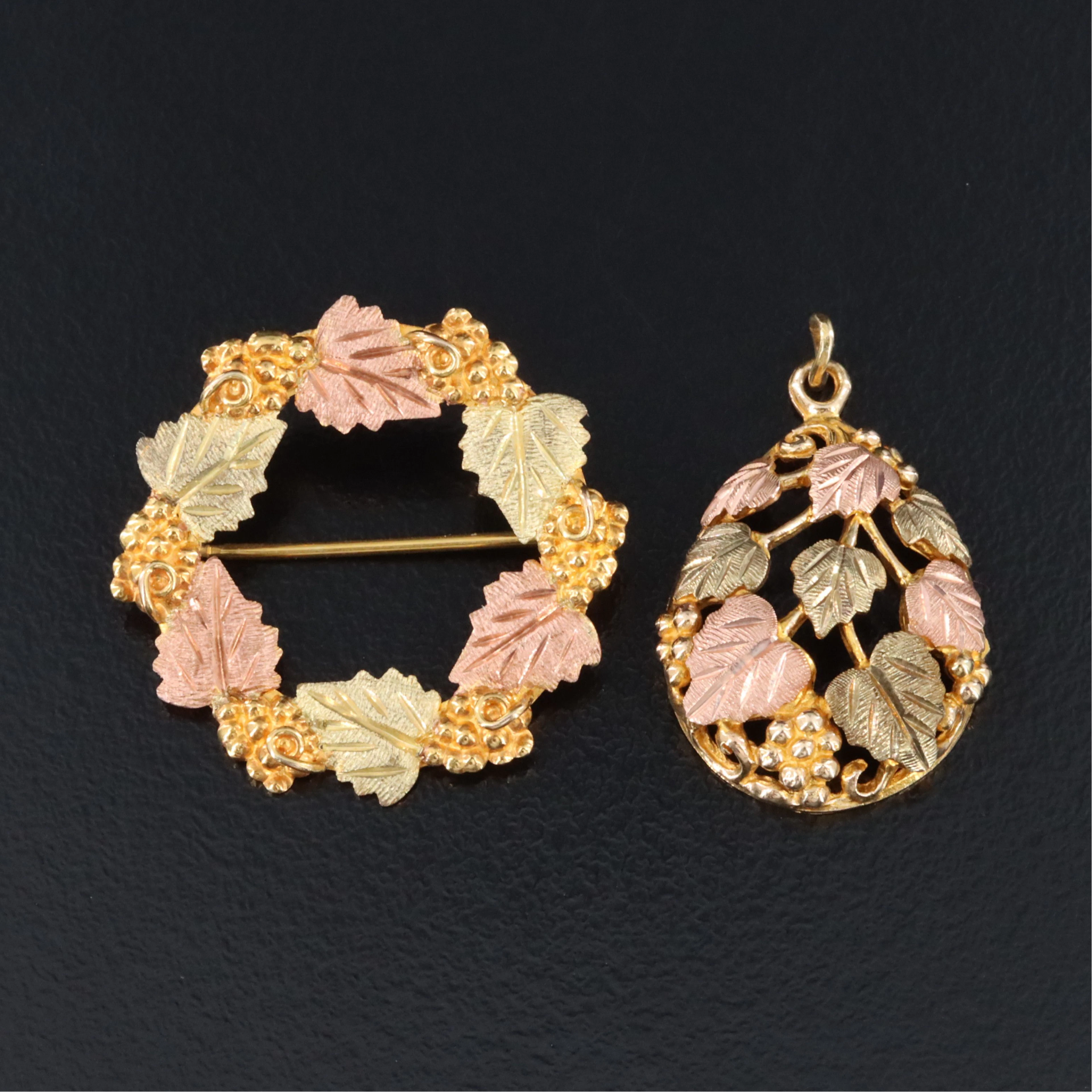 Landstrom's and Black Hills Gold Jewelry Co. 10K Tri-Color Pendant and Brooch