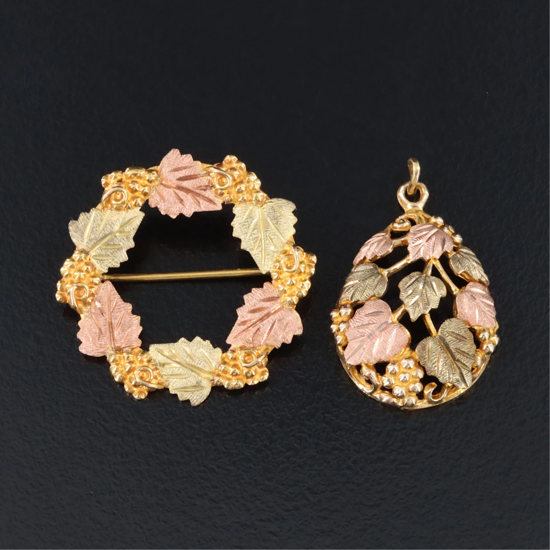 Landstrom's and Black Hills Gold Jewelry Co. 10K Tri-Color Pendant and Brooch
