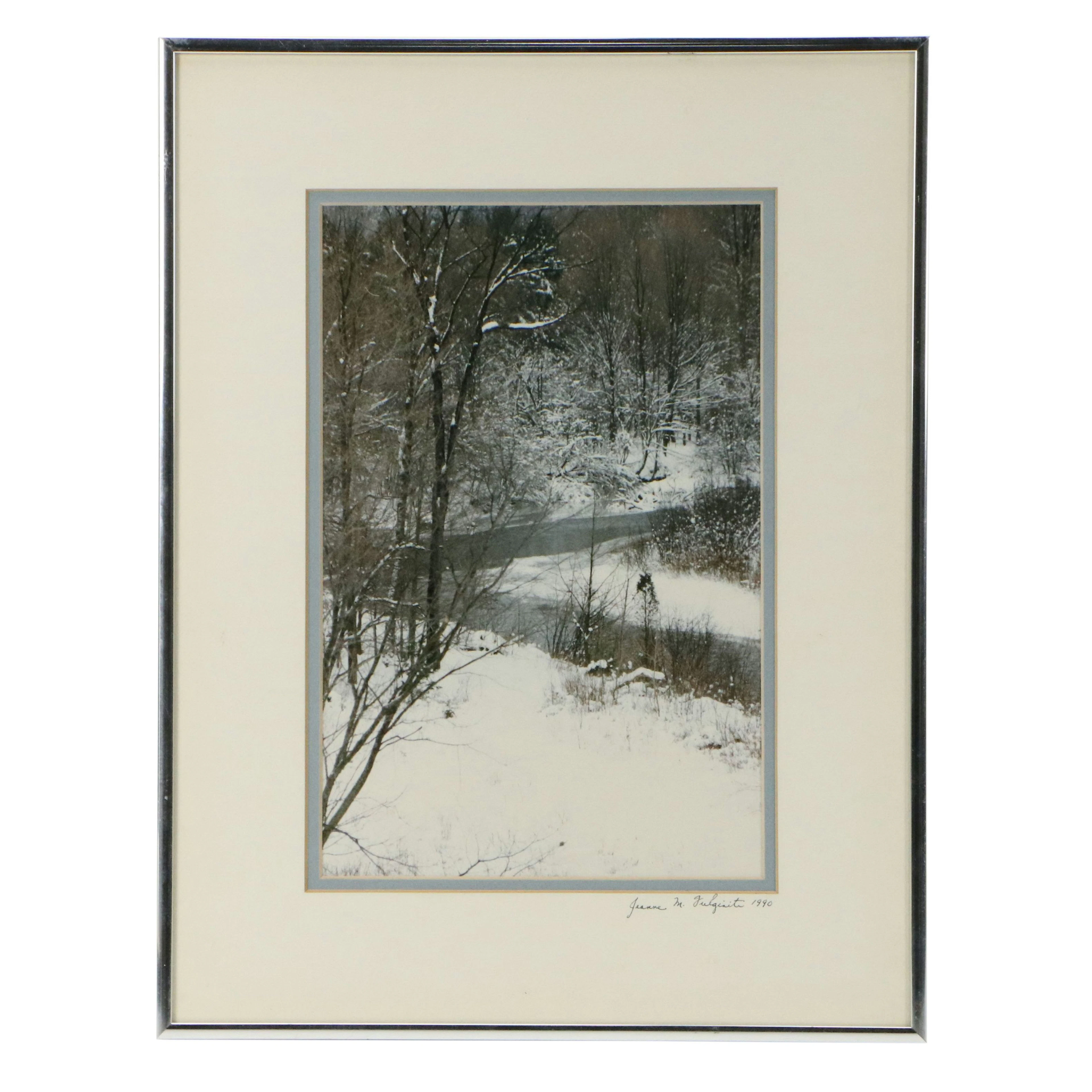 Jeanne M. Fulginiti Chromogenic Photograph of Snowy Woodland Stream, 1990
